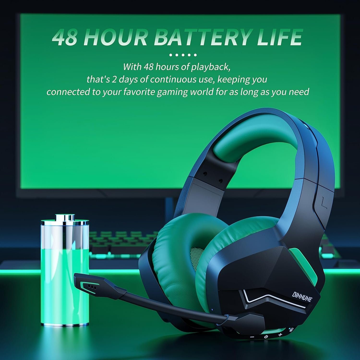 für Gaming) (Niedrige BINNUNE Headset für kabellose mit Wireless PS4 Kabellos, Gaming-Headset PC Playstation, Bluetooth High-Fidelity-Sound, 2,4-GHz-Latenz Mikrofon