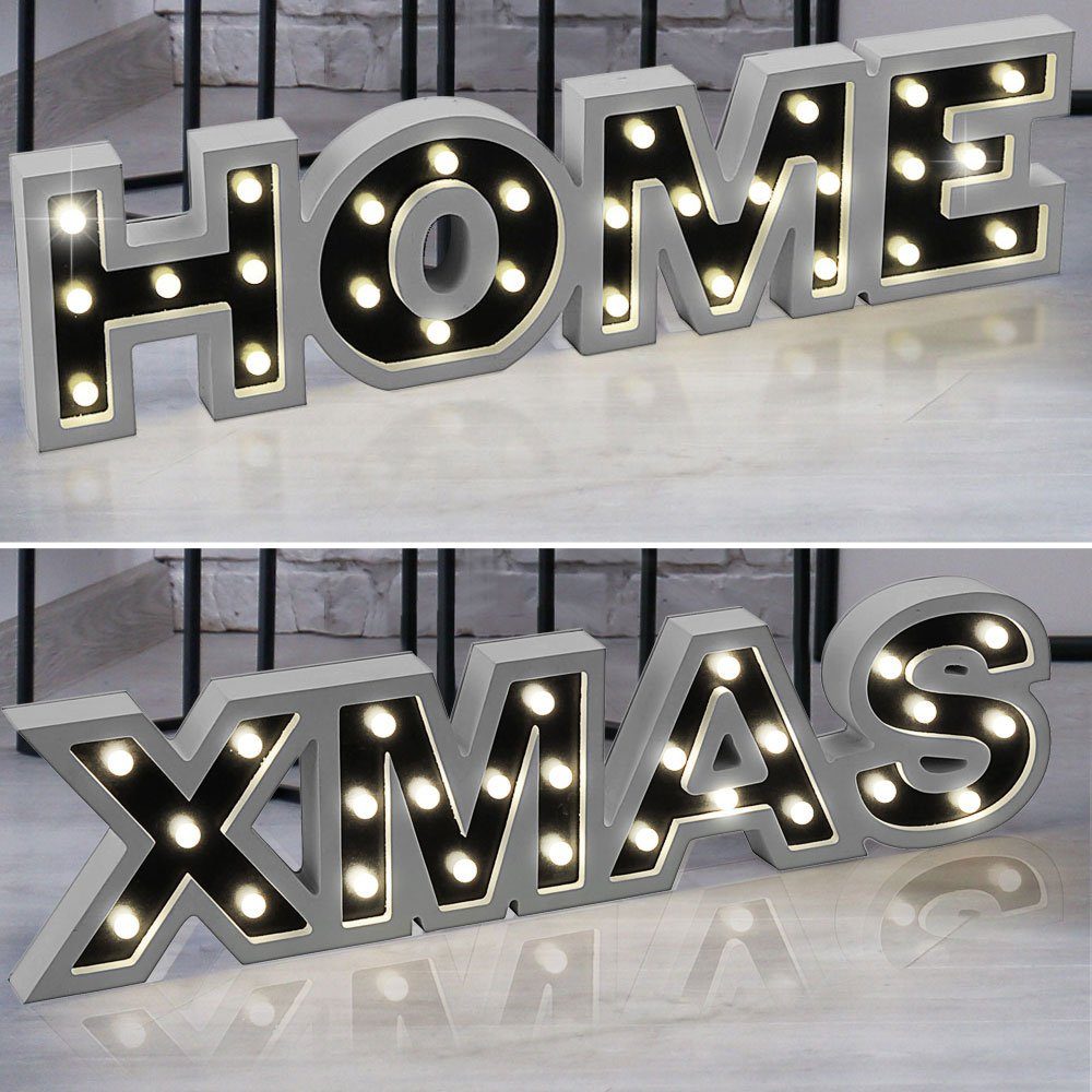 LED Schrift XMAS HOME Stand Deko Tisch Beleuchtung Wohnraum Lampen Weihnachten 