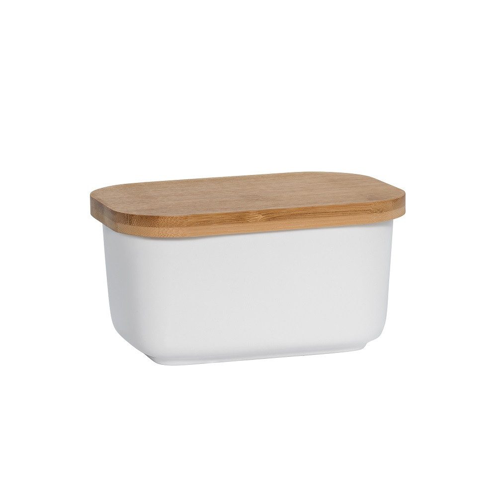 Maxwell & Williams Butterdose Maxwell&Williams White Basics Kitchen Butterdose mit Holzdeckel, Porzellan, (Packung)