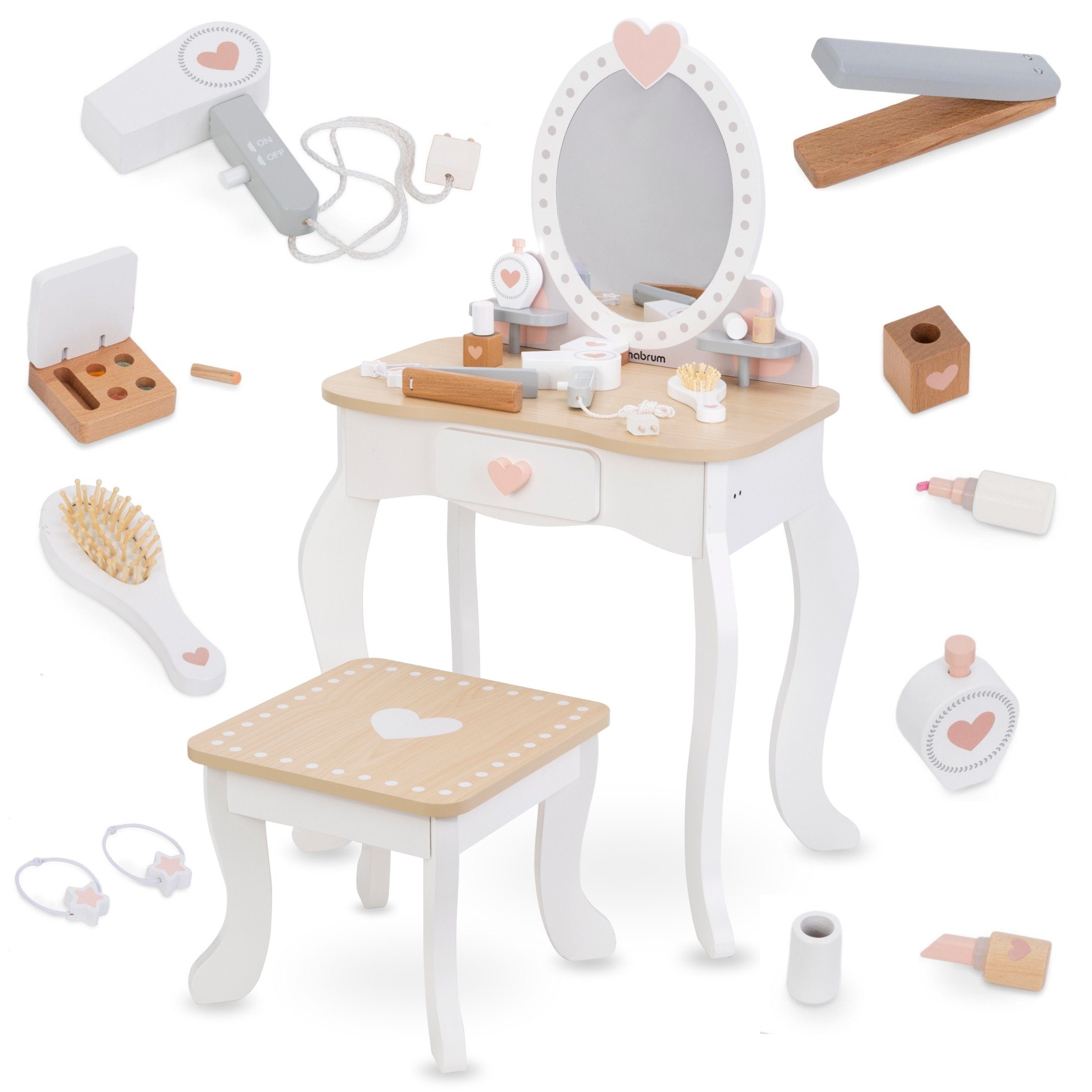 Spielzeug-Frisierkoffer Kinder Schminktisch – Holz Schminkkommode mit Zubehör