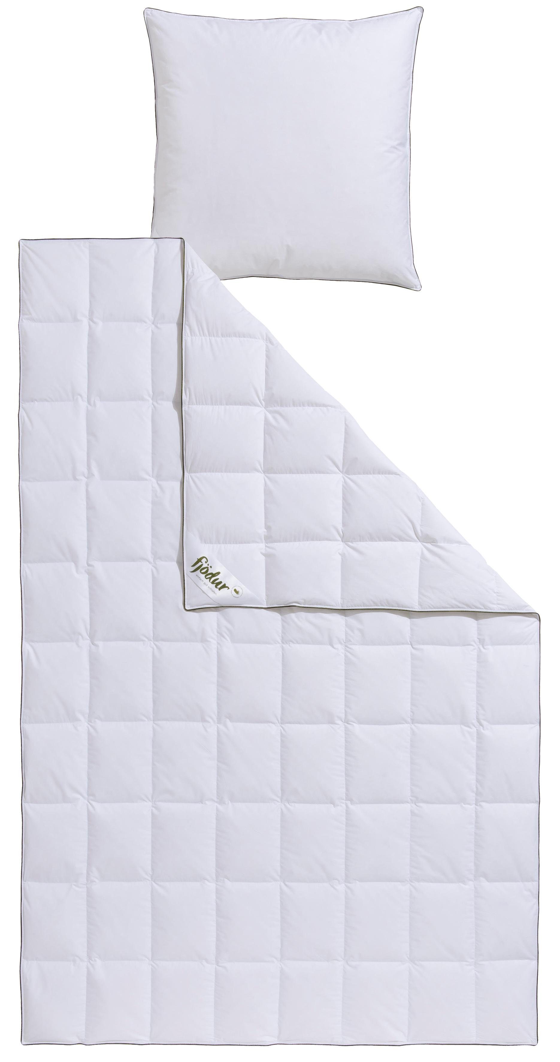 fjödur Gänsedaunenbettdecke + Kopfkissen Franzisk, Bettwaren-Set, 135x200 oder 155x220 cm, Sommer oder Winter, Füllung: 100% Gänsedaunen, Bezug: 100% Baumwolle, Wohlfühlkomfort dank Naturfüllung