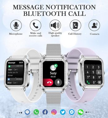 Betatree Smartwatch Damen, Fitnessuhr mit Telefonfunktion, Benachrichtigung Smartwatch (1,6 Zoll, Android iOS), Aktivitäts Tracker mit 19 Sportmodi Herzfrequenz SpO2 Schlafmonitor