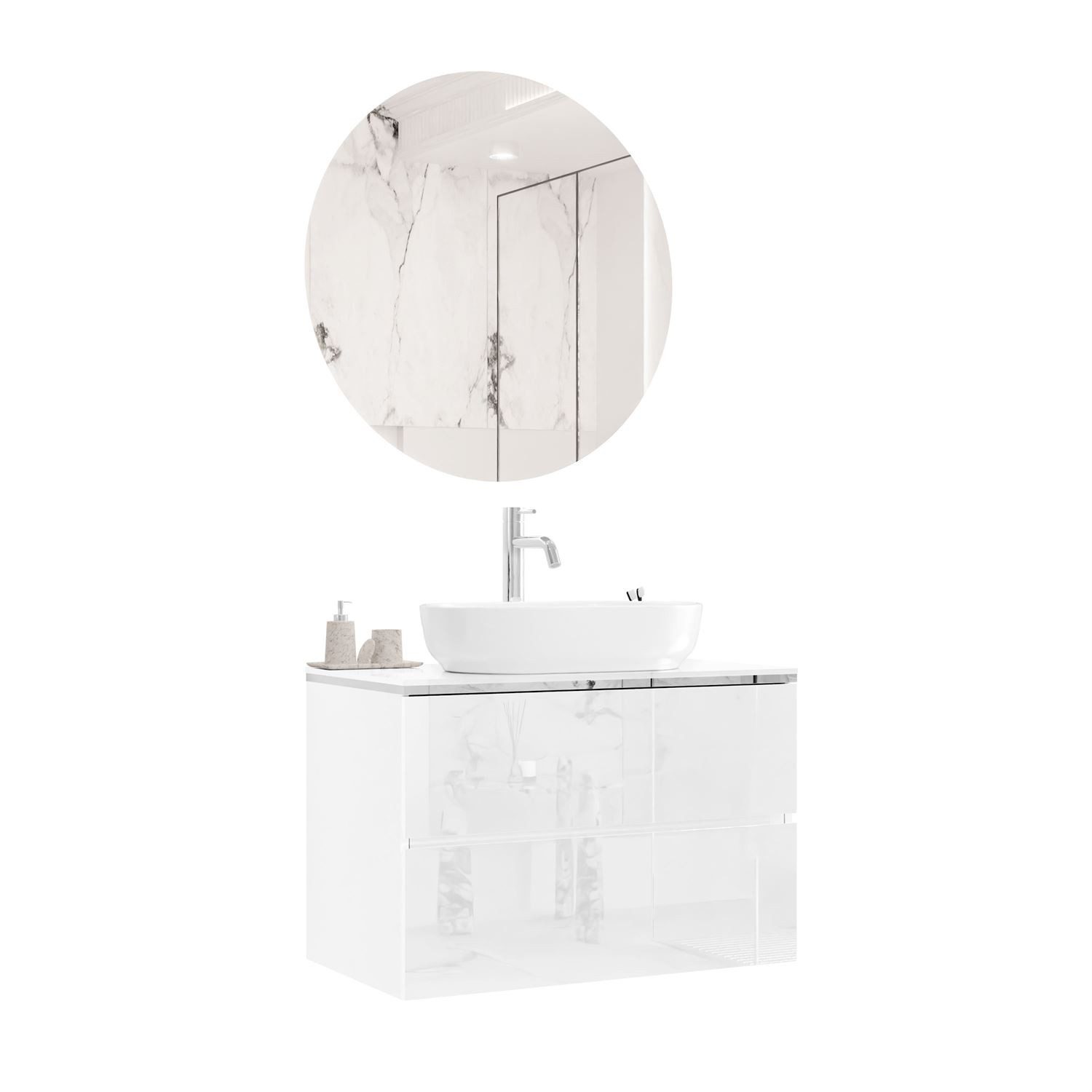 Lookway Badmöbel-Set AURORA SILVER Badezimmerschrank mit praktische Schubladen, 80x55x45 cm