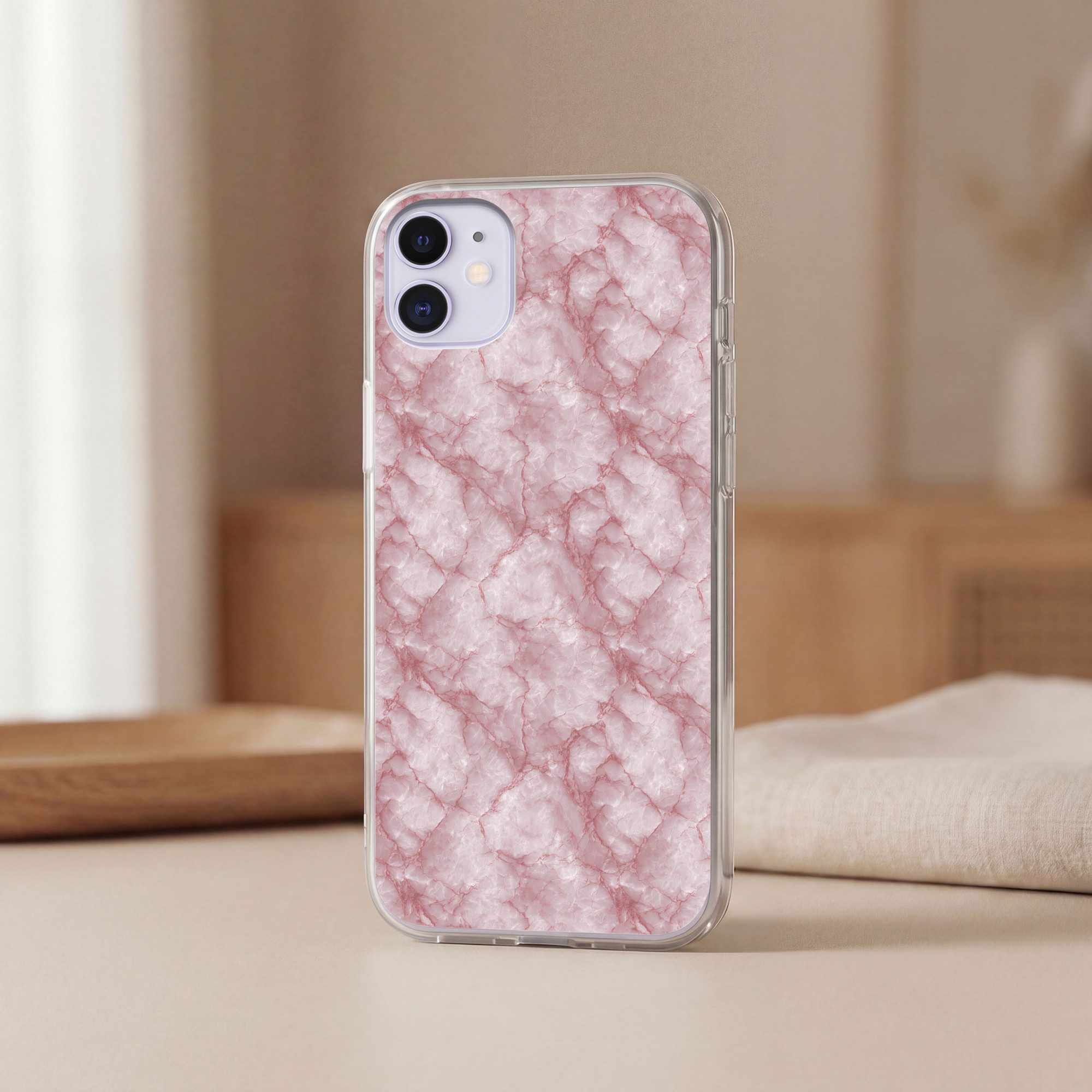 MuchoWow Handyhülle für Apple iPhone 11 Rosa - Quarzmarmor - Adern, Smartphone-Bumper, Print, Handy Schutzhülle Dünn