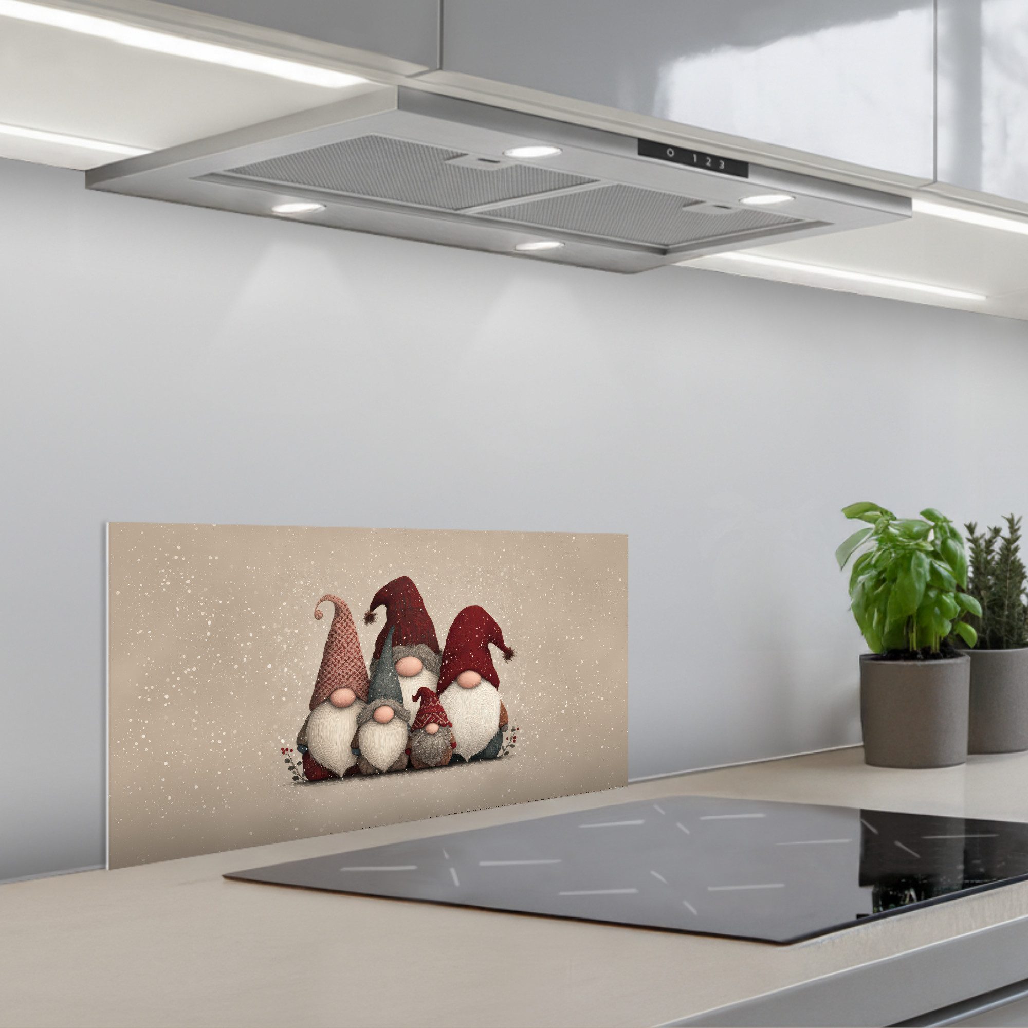 KitchenYeah Küchenrückwand selbstklebend (keine Folie) Wichtel - Weihnachten - Schnee - Zipfelmüt, (1-tlg), Spritzschutz Herd Wand, Küchen Deko, 70x30 cm