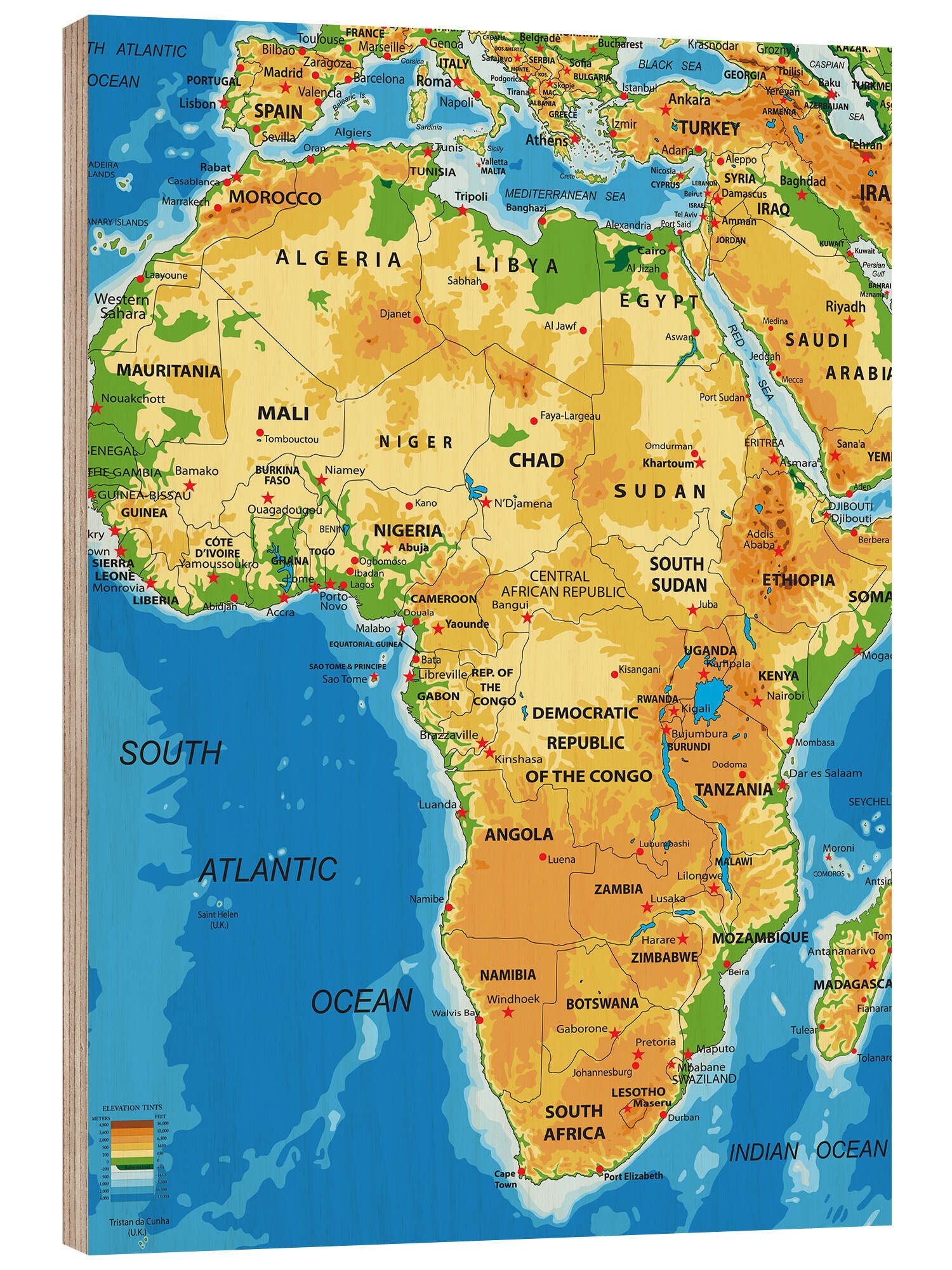 Posterlounge Wandbild Afrika - Topografische Karte (Englisch) I, Editors Choice, erhältlich als Poster, Leinwandbild, Wandsticker oder Acrylglasbild
