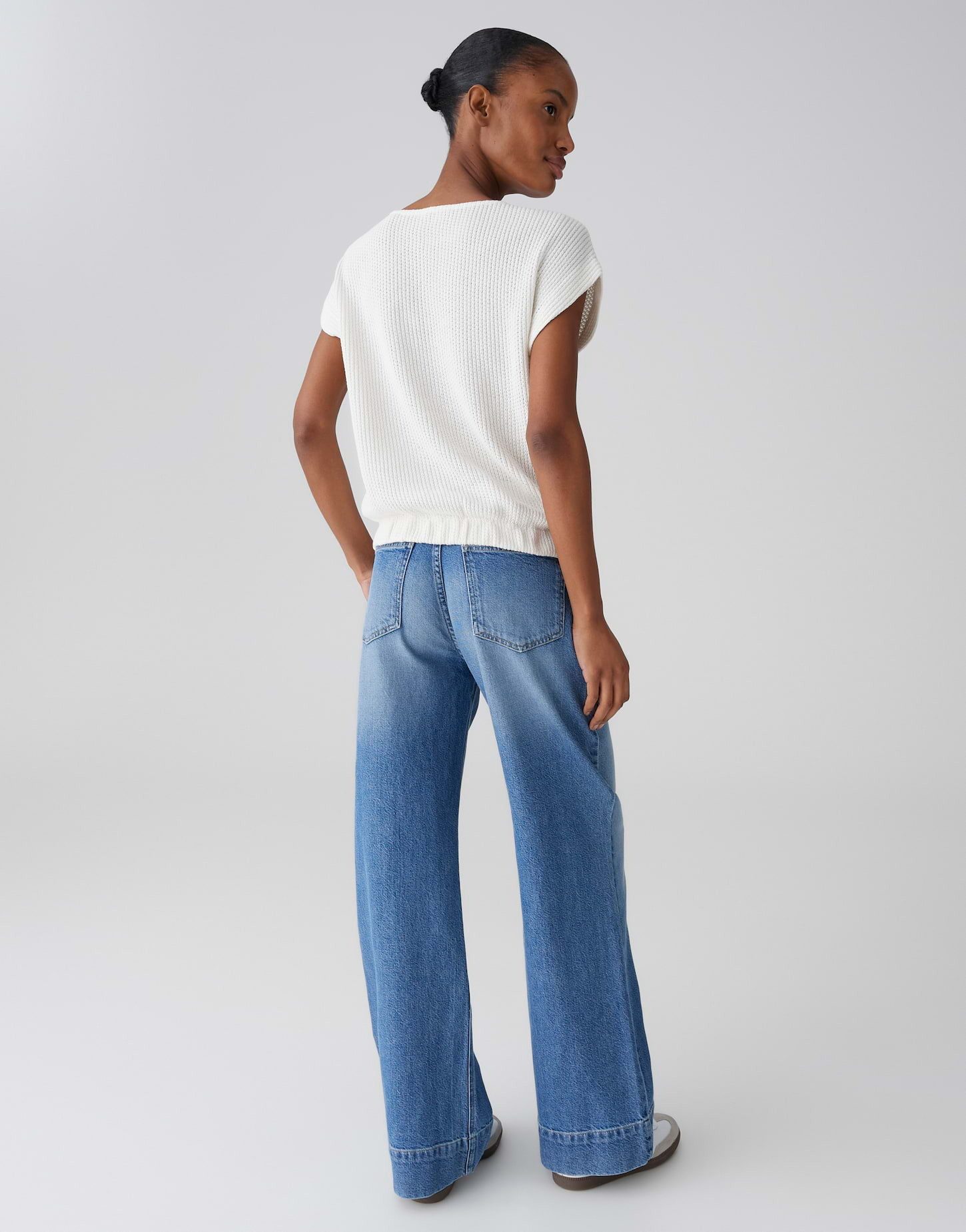 OPUS Shirttop Jerseytop in Strickoptik Lockerer Schnitt, Gummibund am Saum