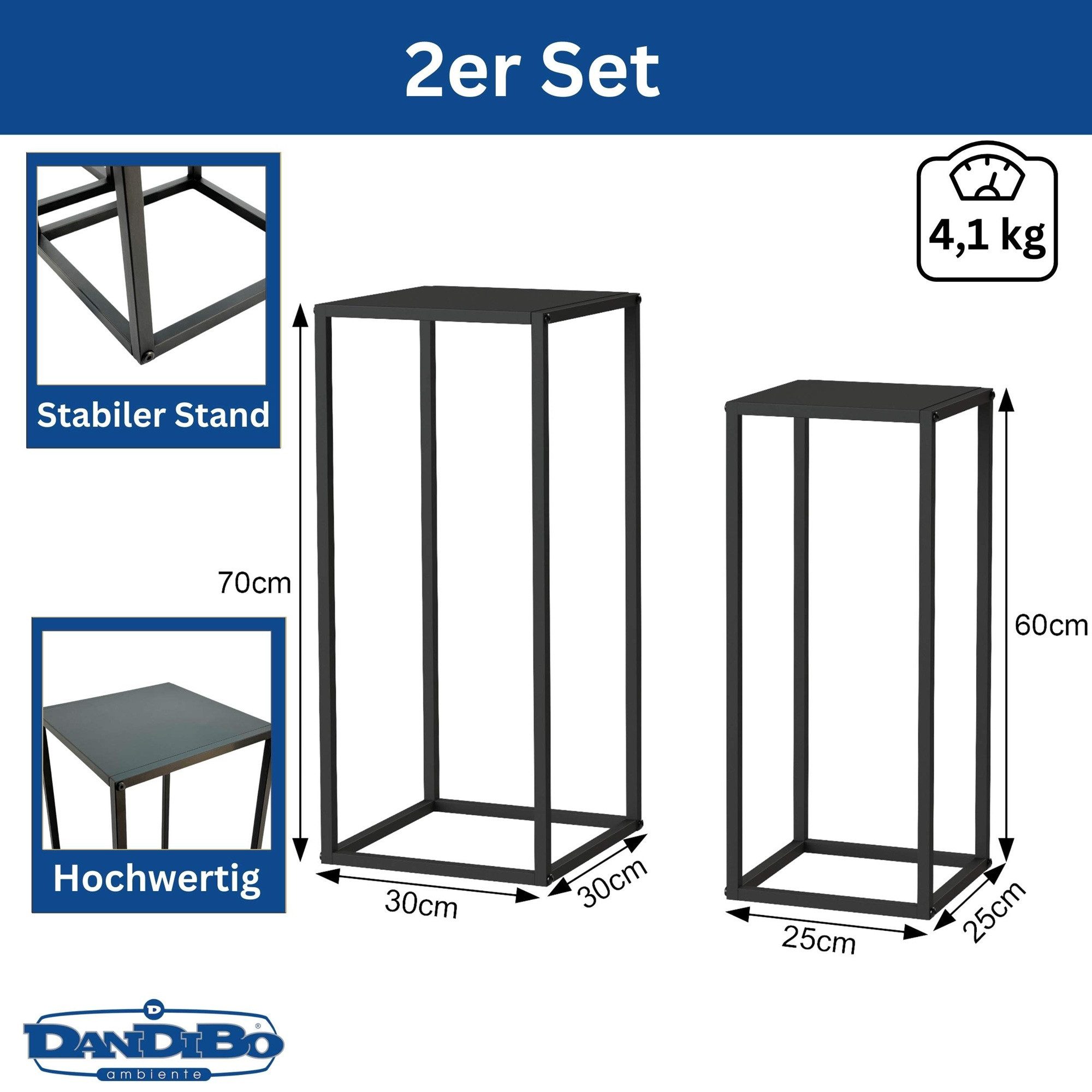 DanDiBo Blumenhocker Pflanzenständer Metall Schwarz Eckig 2er Set Blumenhocker (2er Set, 60 cm und 70 cm), Blumenständer Blumensäule Design Modern Pflanzenhocke – Bild 2 von 5