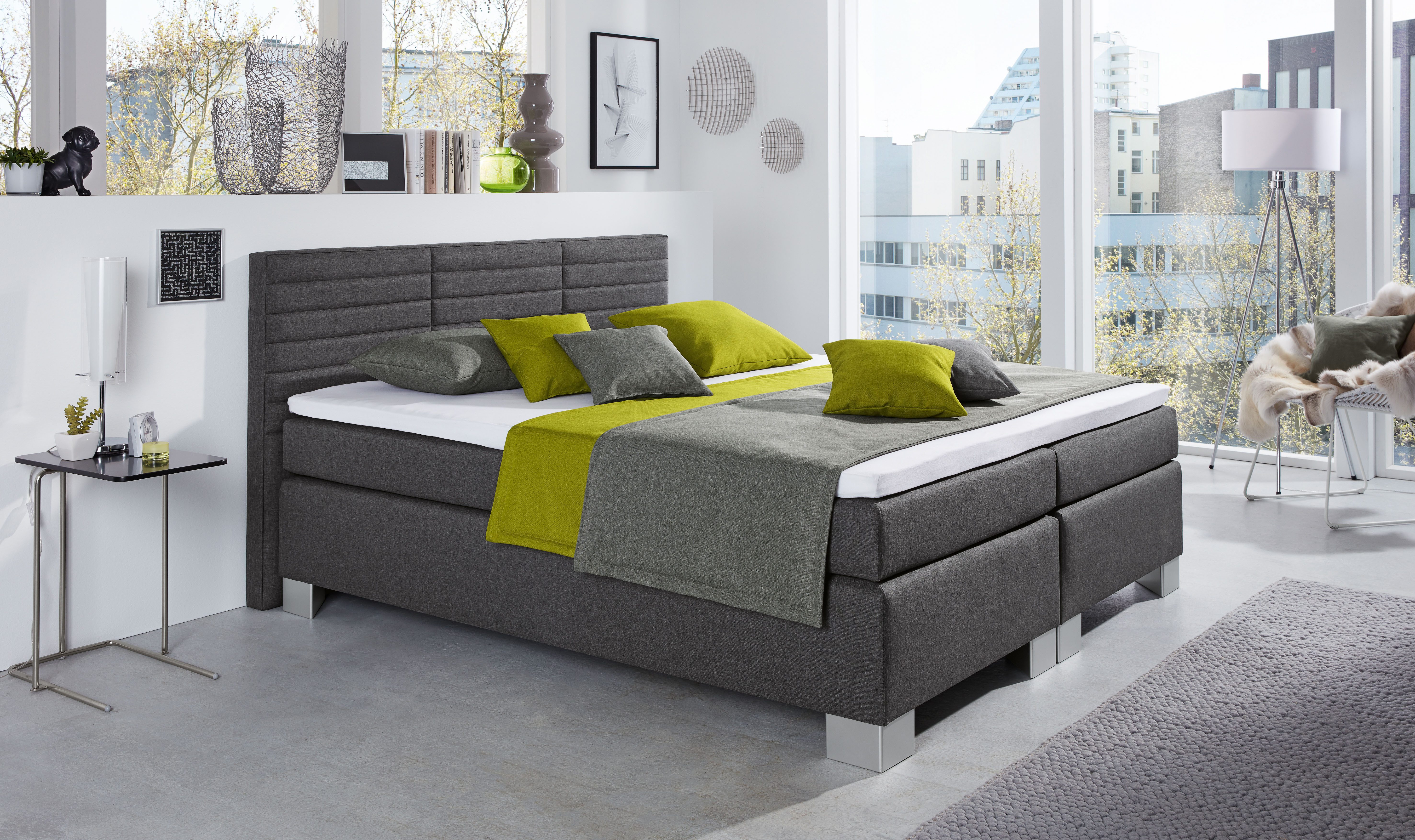 hapo Boxspringbett ATLANTA mit hohem Kopfteil (Topper separat erhältlich), erhältlich in verschiedenen Breiten, Farben & Matratzenarten