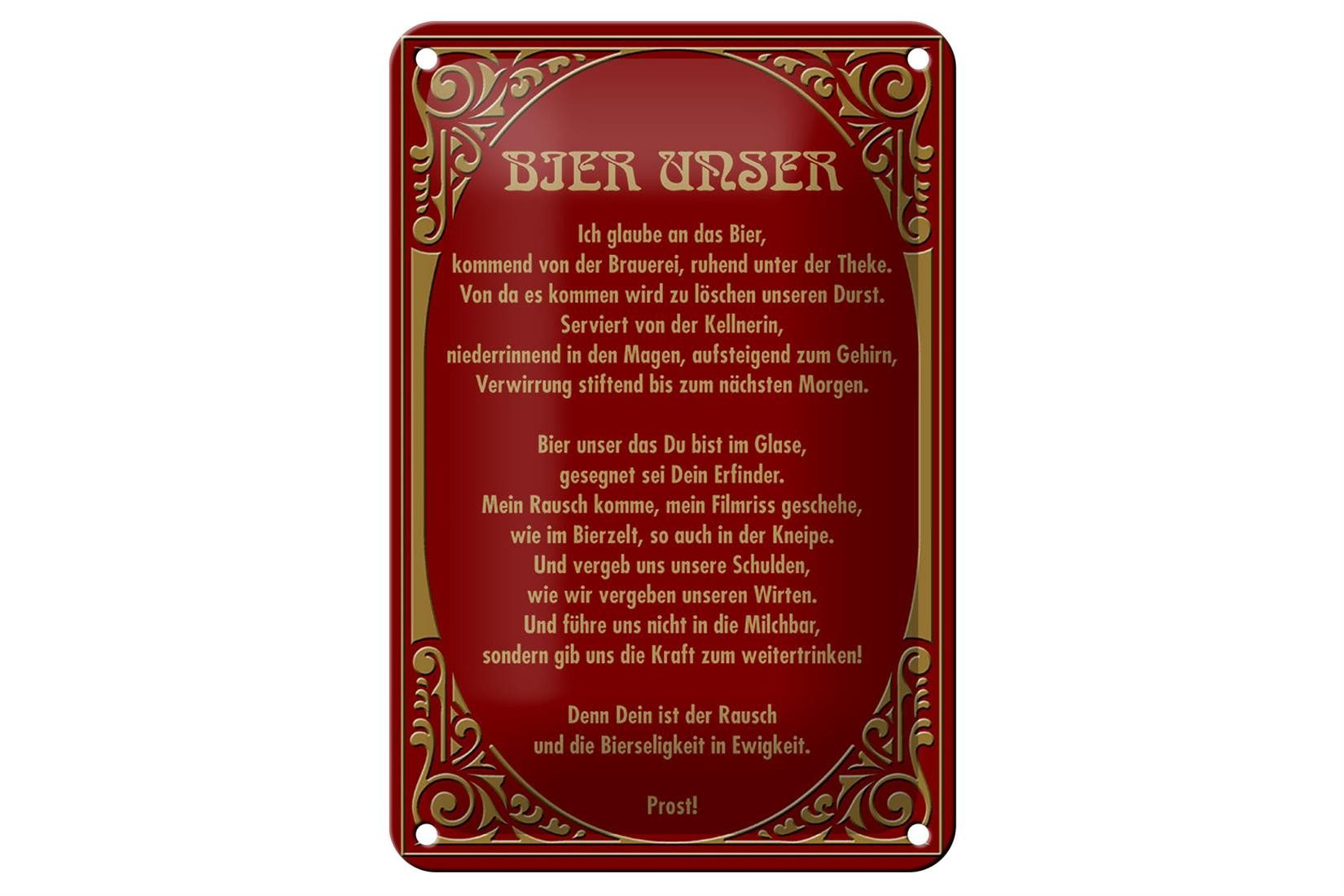 Metallschild Alkohol 12x18cm Prost Bier unser