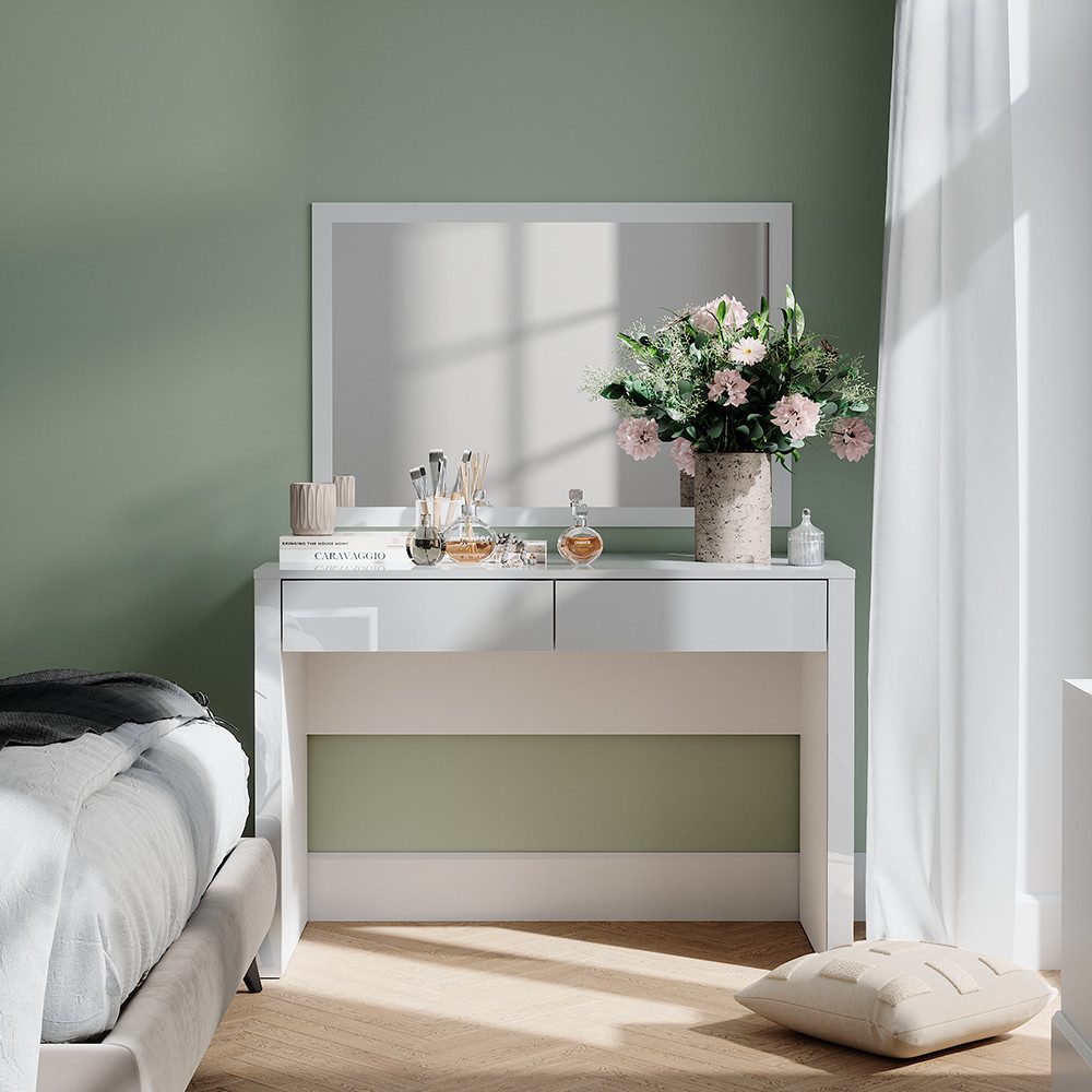 Vicco Schminktisch Annabelle, Weiß Hochglanz/Weiß, 110 cm mit 2 Schubladen günstig online kaufen