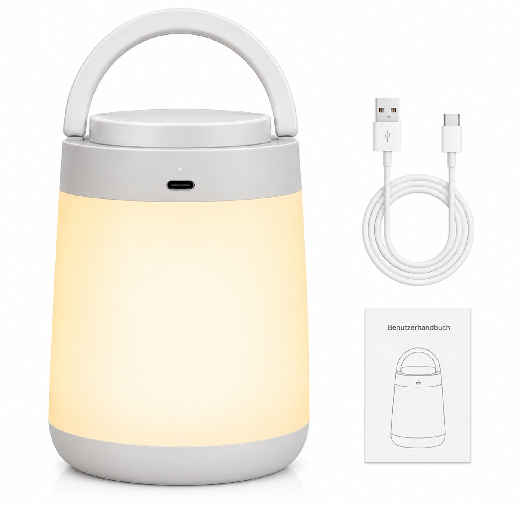 Fyrove Nachttischlampe LED Nachtlicht Tragbar mit Tragegriff, Dimmbares Baby Nachtlicht, mit 3 Weißtönen & RGB, 1500mAh Akku, Wiederaufladbare Tischlampe, Stilllicht, Stimmungslicht für Schlafzimmer, Kinderzimmer, Camping, Weihnachts- & Geburtstagsgeschenk