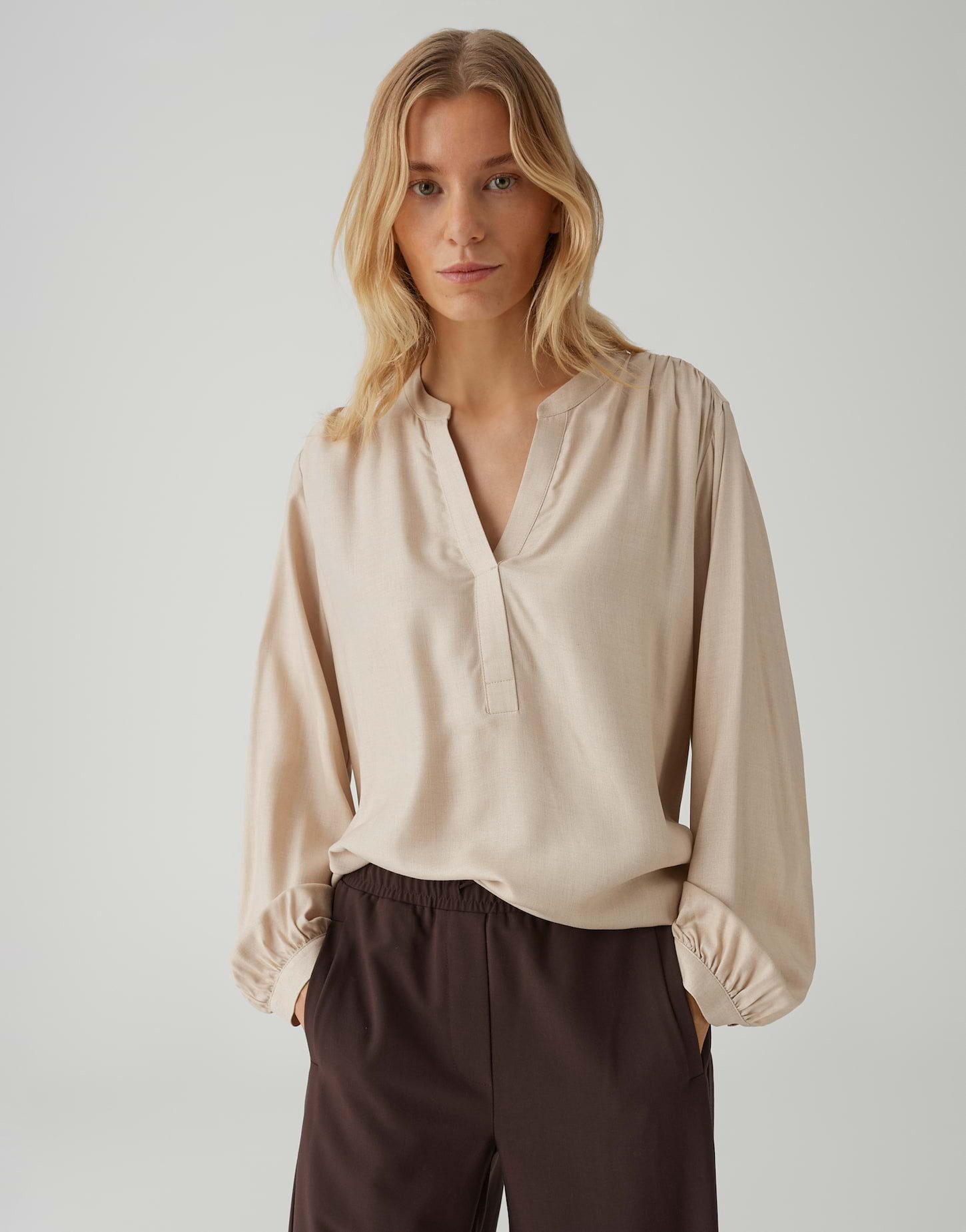 OPUS Langarmbluse FLANORA in Twilloptik Weite Passform, leicht ausgestellter Schnitt, Langarm