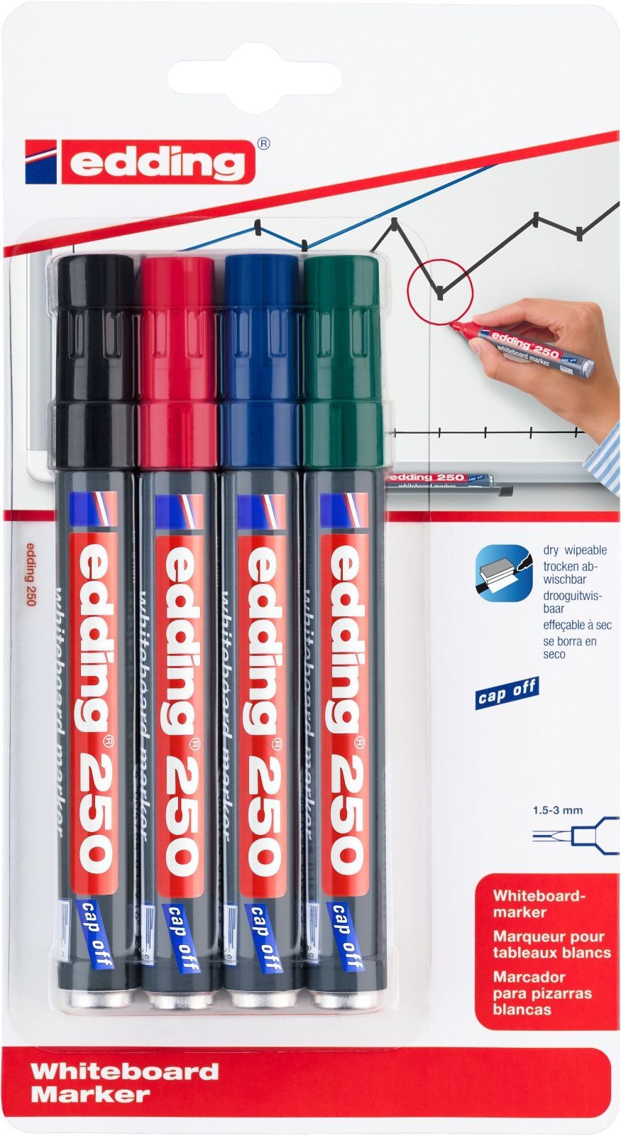 edding Whiteboard Marker Whiteboardmarker edding 250 nachfüllbar 1,5-3mm schwarz, rot, blau, gr