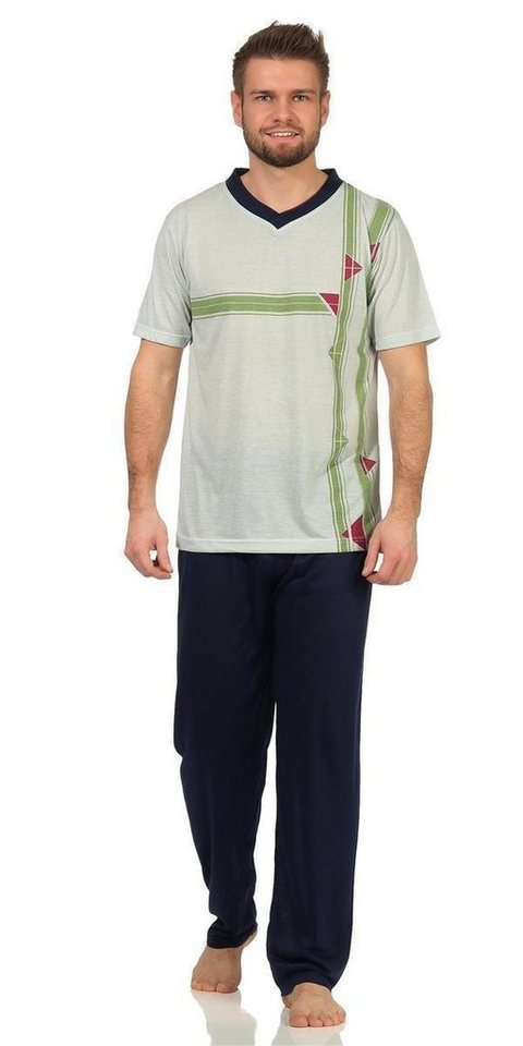 EloModa Pyjama Herren Sommer Pyjama Lange Schlafhose V- T-shirt; M L XL 2XL  (2 tlg)