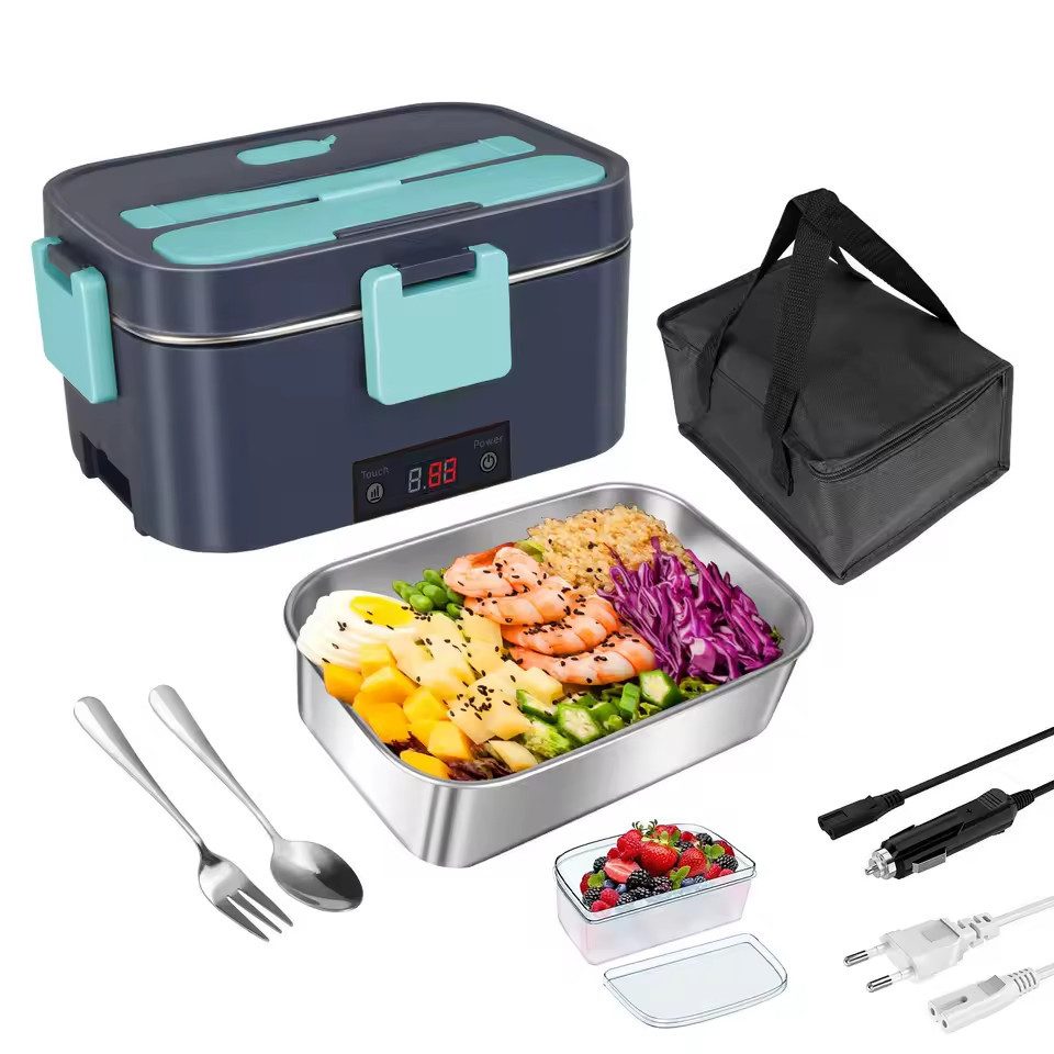 Athlix Elektrische Lunchbox 2L Elektrische Lunchbox, 80W Schnellheizung für Auto & Zuhause, Herausnehmbarer Edelstahl-Innenbehälter,Tragegriff und Isoliertasche