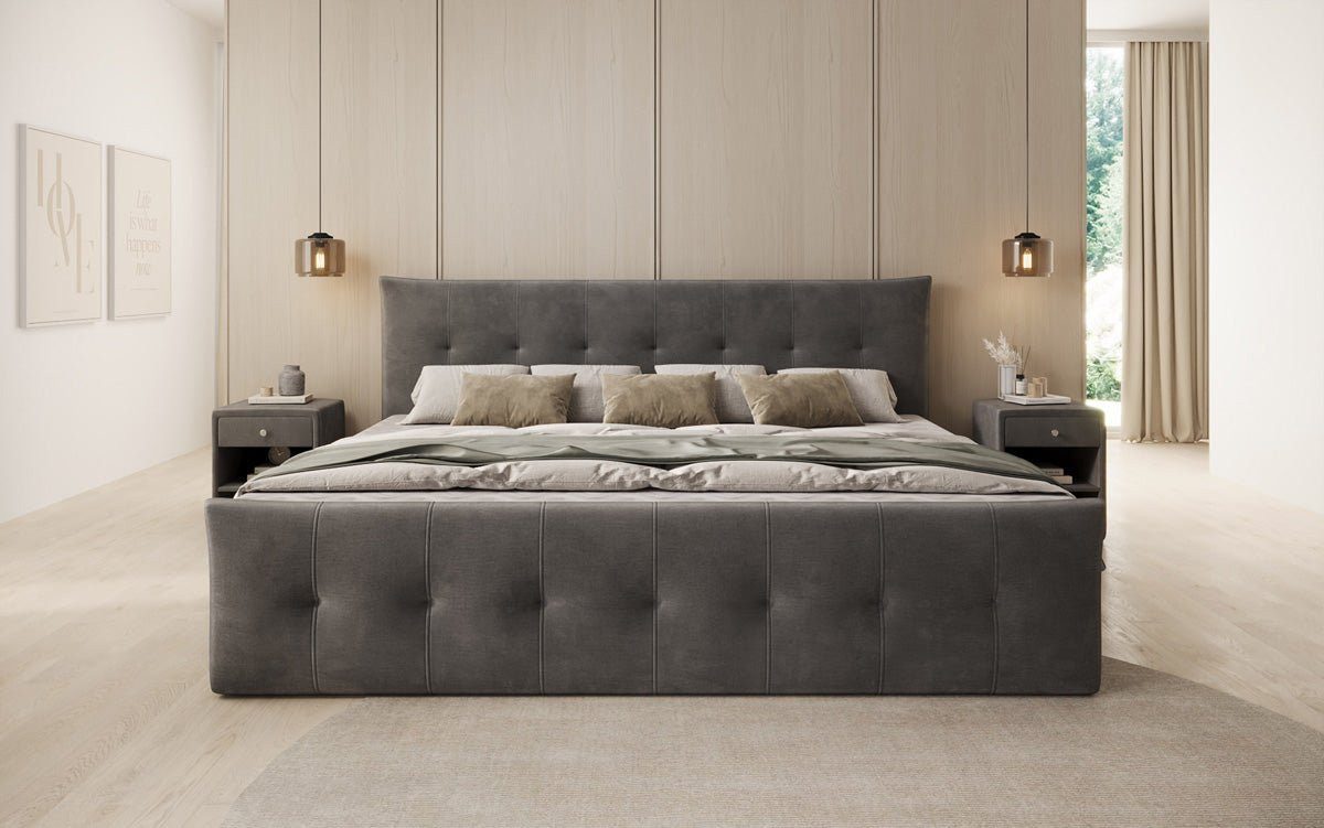 Luxusbetten24 Boxspringbett Familien Boxspringbett Valenza in Samt, mit Stauraum