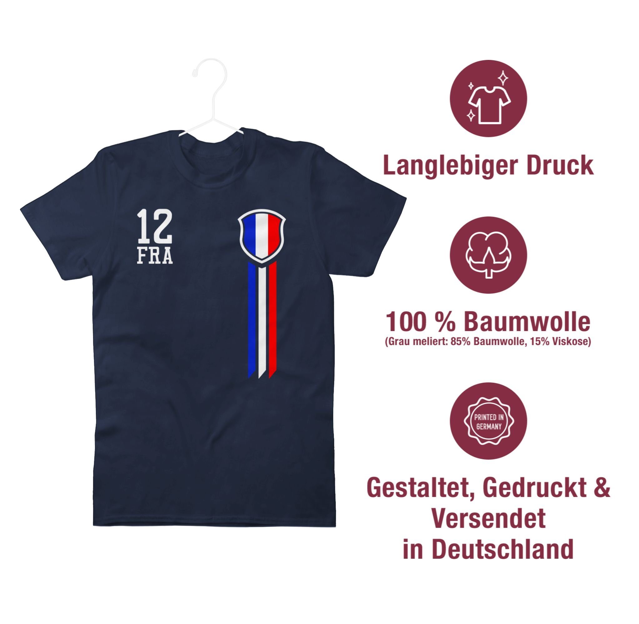 Shirtracer T-Shirt 12. Mann Frankreich Fanshirt 2024 Navy Blau Fussball 1 EM