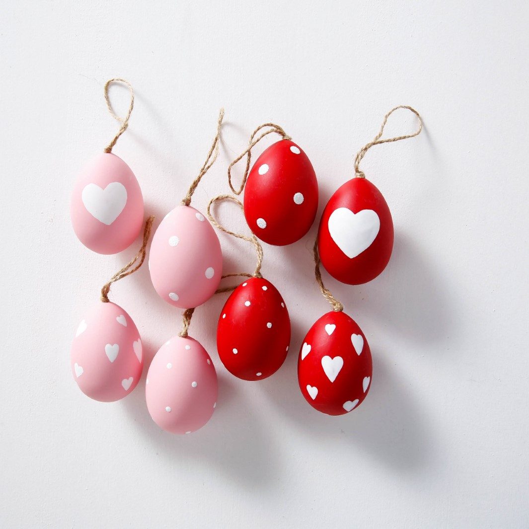 BOLTZE GRUPPE GmbH Osterei Ostereier Hänger Herz Punkte H 7cm Kunststoff 8 tlg