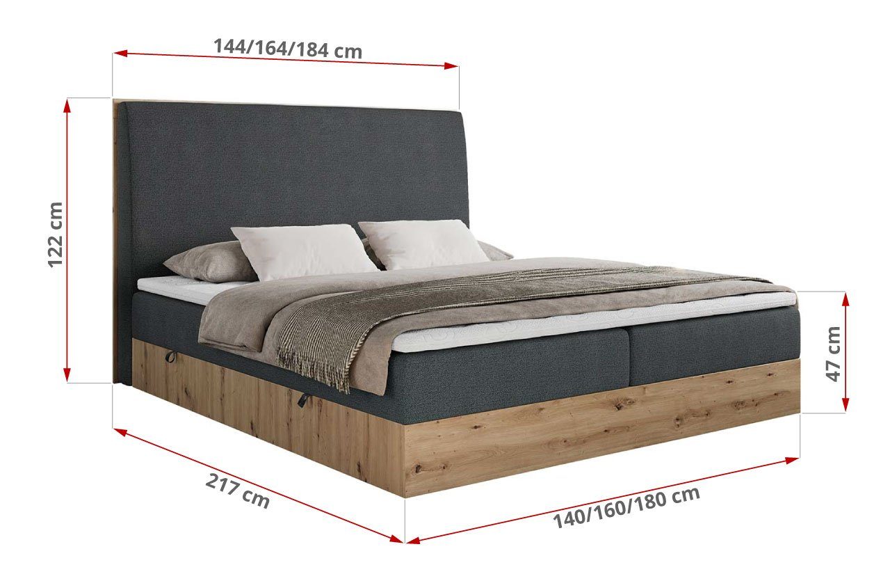 Doppelbett, Rahmen MÖBEL MKS Schlafzimmer, Multipocket-Matratze, zum ASGAR, Platte Boxspringbett