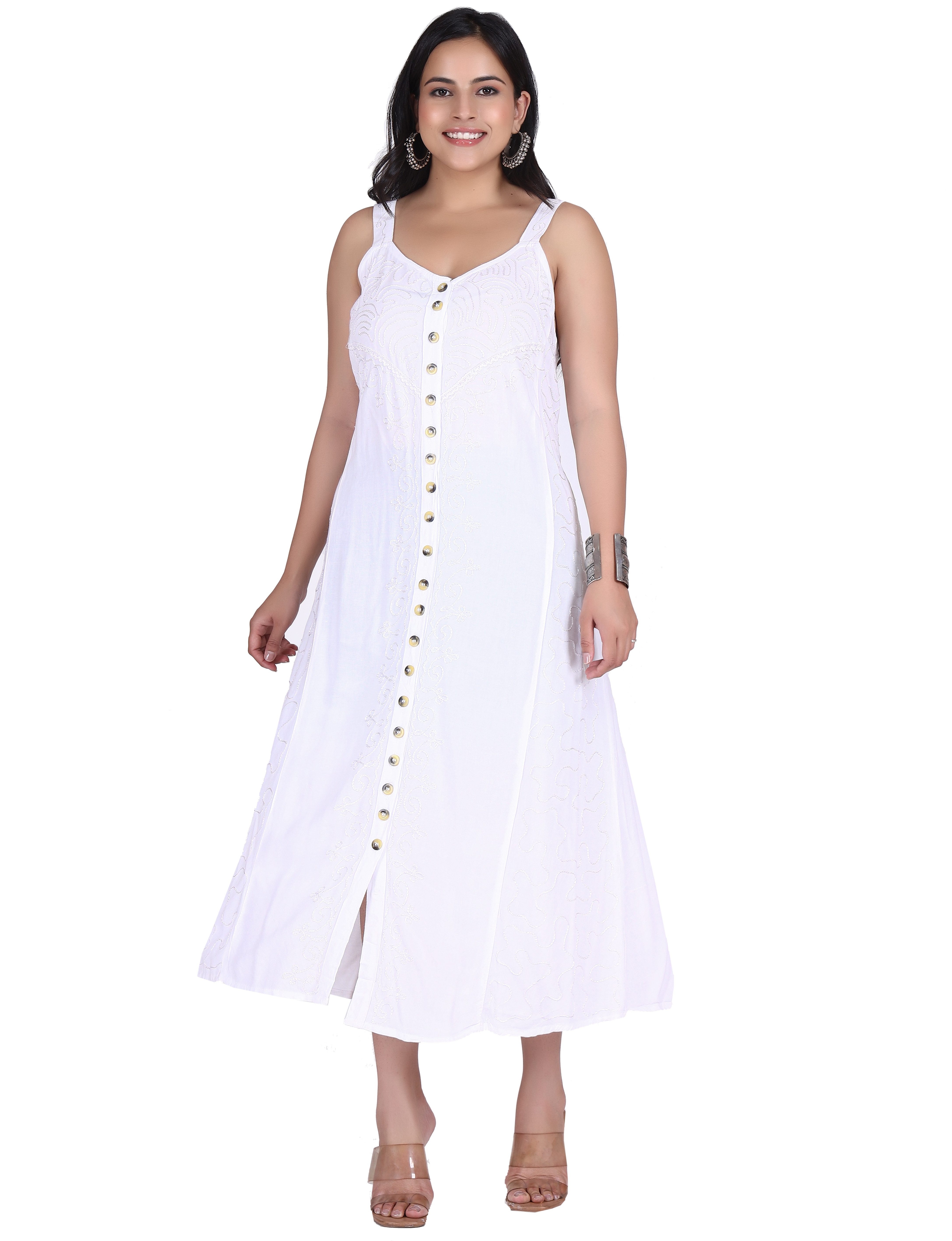 GURU-SHOP Midikleid Besticktes Boho Sommerkleid, indisches Hippie alternative Bekleidung mehr