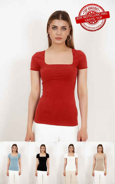 Vivienne Fashion T-Shirt »Hochwertiges Damen Modal Strickshirt mit Karree- Ausschnitt « Innenfutter aus eigenem Stoff