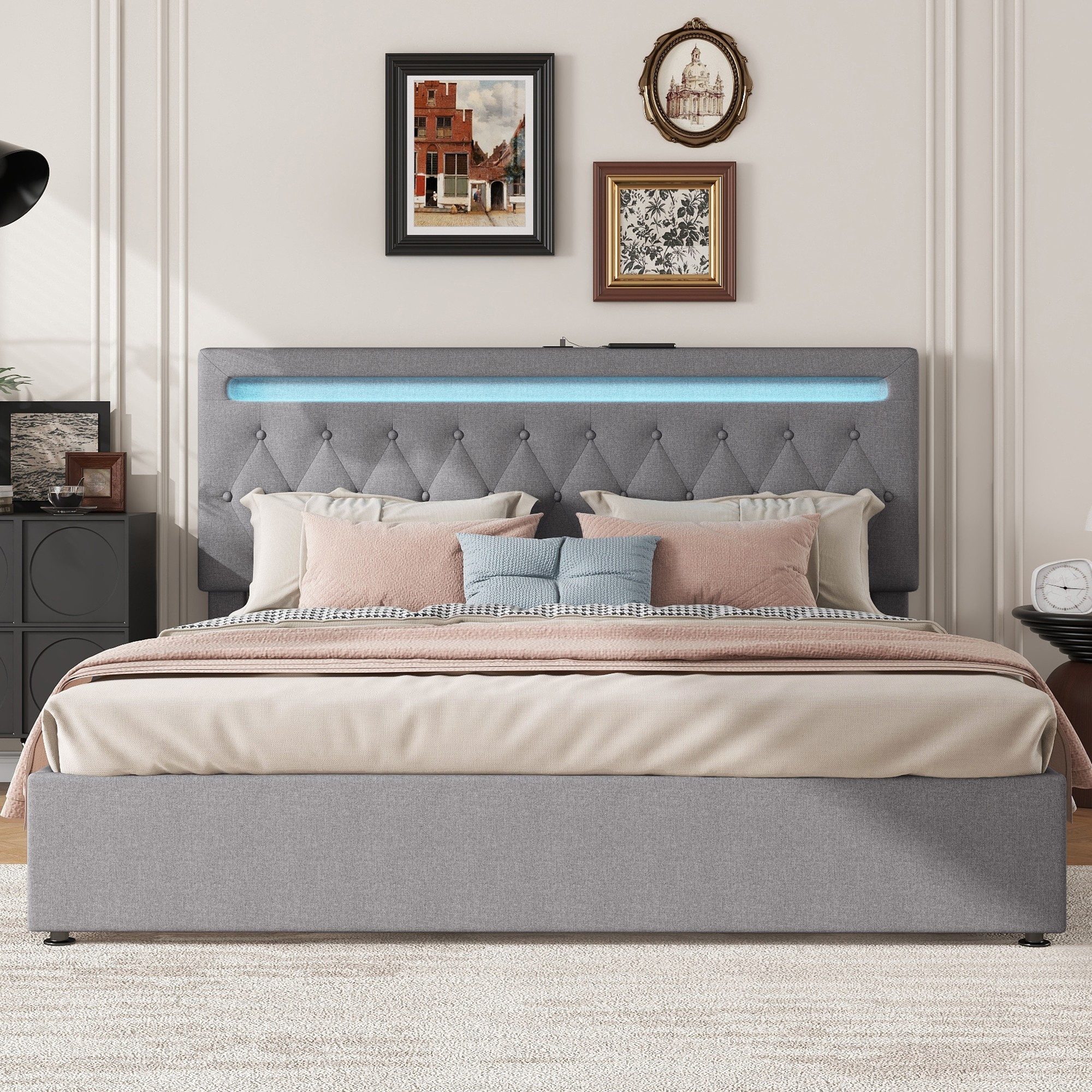 Fanttik Bettgestell Polster-Flachbett mit Hydraulik-LED & günstig online kaufen