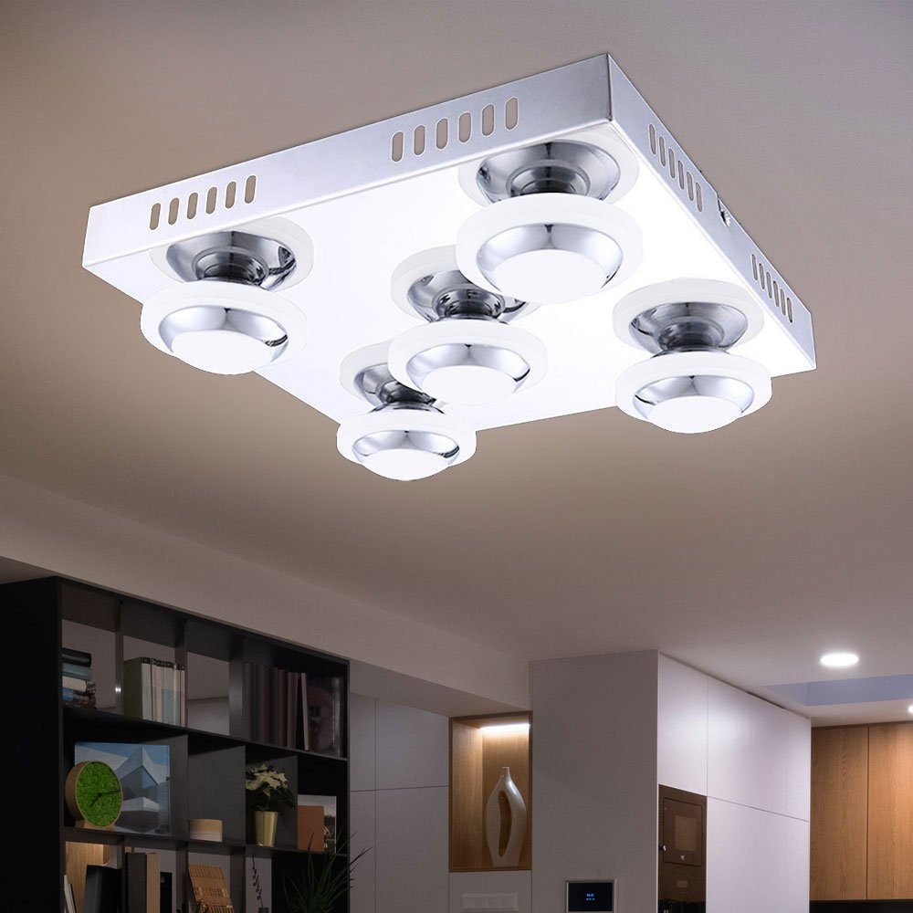 Deckenspot, chrom Flurleuchte LED WOFI verbaut, Deckenleuchte LED-Leuchtmittel Wohnzimmerlampe LED Warmweiß, Schlafzimmer fest