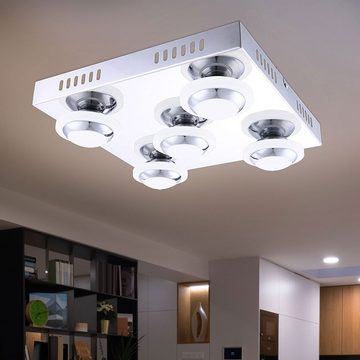 etc-shop LED Deckenspot, LED-Leuchtmittel fest verbaut, Warmweiß, LED Deckenleuchte Wohnzimmerlampe chrom Schlafzimmer Flurleuchte