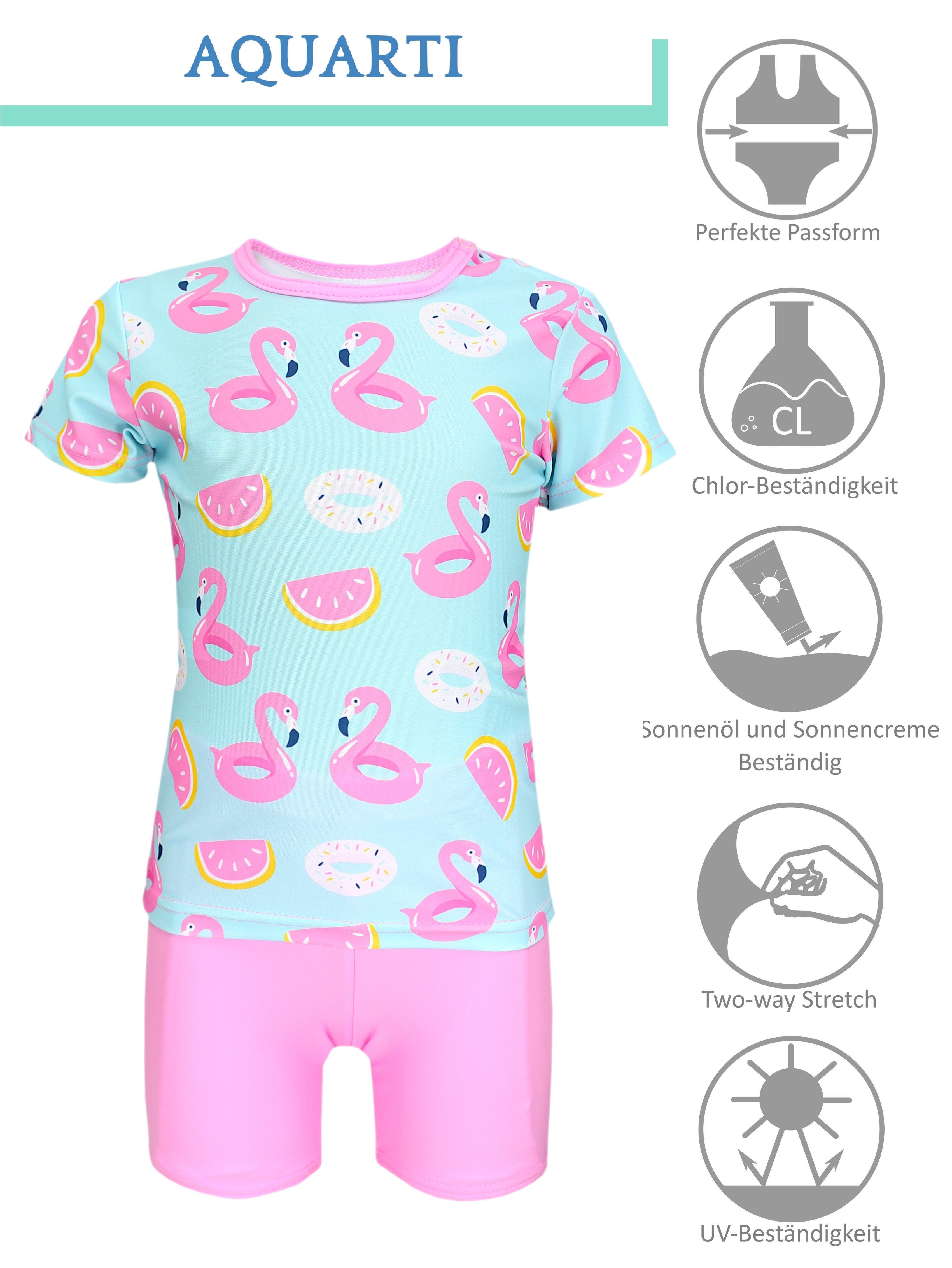 Set / Rosa Shirt UV-Schutz Kinder Badehose Baby Aquarti Badeanzug Flamingos Mädchen Zweiteiler Badeanzug Hellgrün