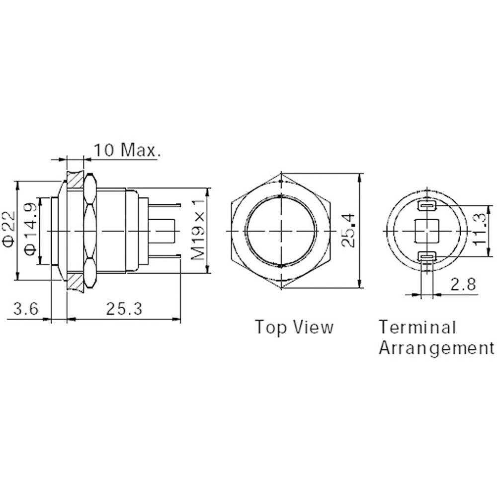 V/DC TRU 48 Schalter Betätiger mm erhaben 2 Vandalismusgeschützter 19 Taster COMPONENTS A,