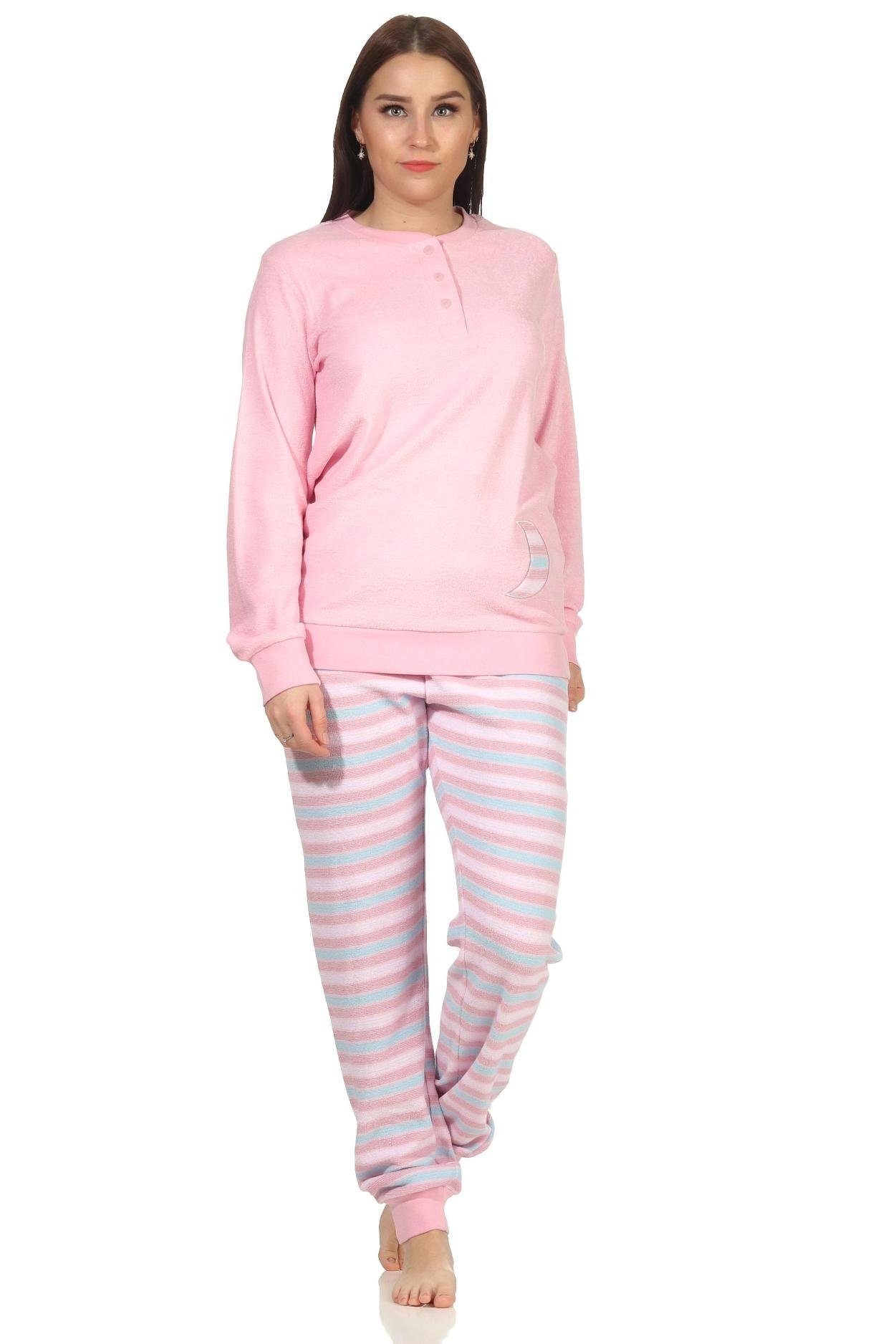 Creative by Normann Pyjama Damen Frottee Schlafanzug mit Bündchen Hose gestreift FALSCH rosa | Pyjamas