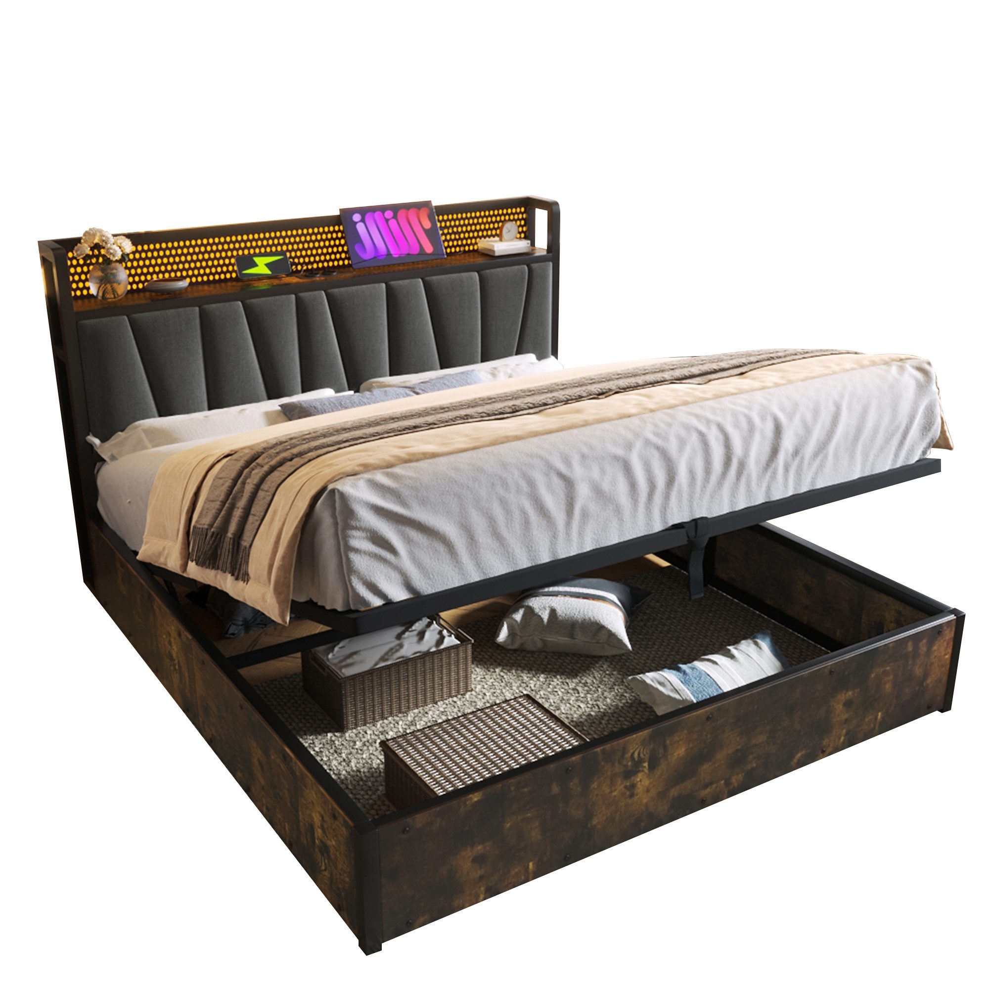 Flieks Polsterbett, LED Metallbett Holzbett mit günstig online kaufen
