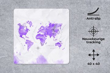 MuchoWow Gaming Mauspad Weltkarten - Ölfarbe - Violett (1-St), Mousepad mit Rutschfester Unterseite, Gaming, 40x40 cm, XXL, Großes