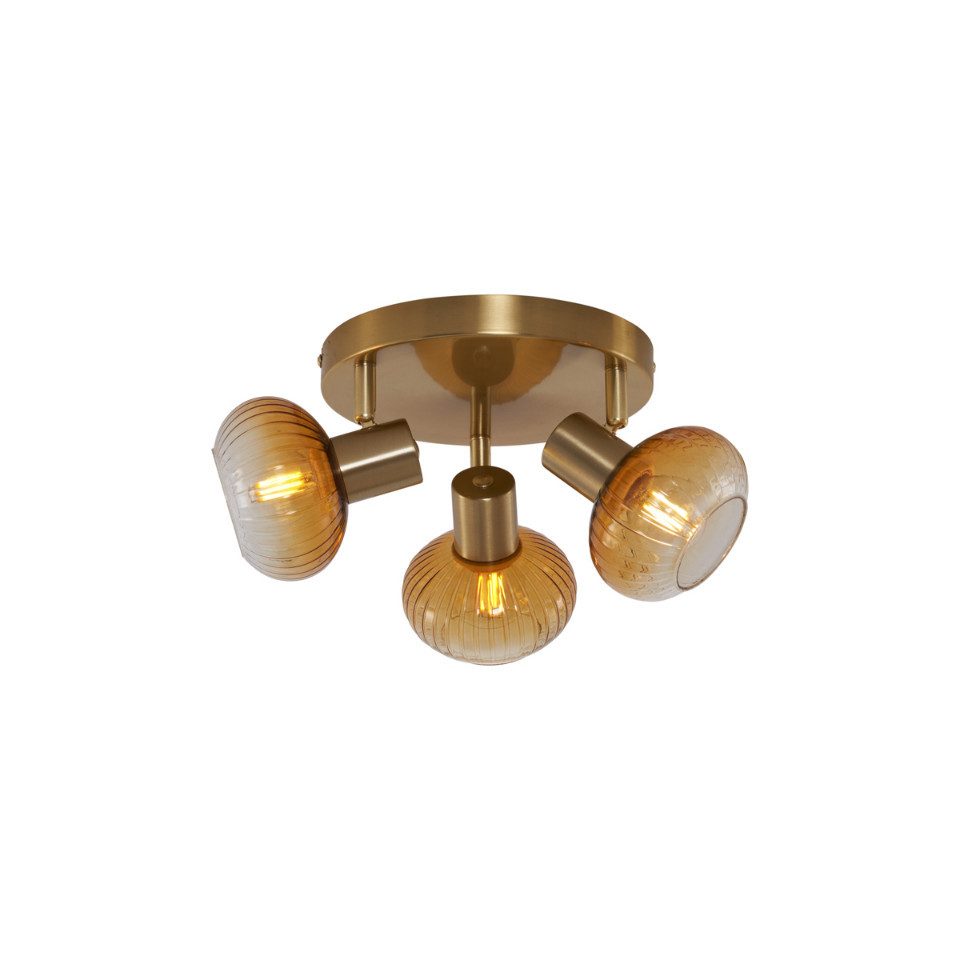 Qazqa LED Aufbaustrahler Teddy, ohne Leuchtmittel, E14, Gold, Modern, Metall, 3-flammig
