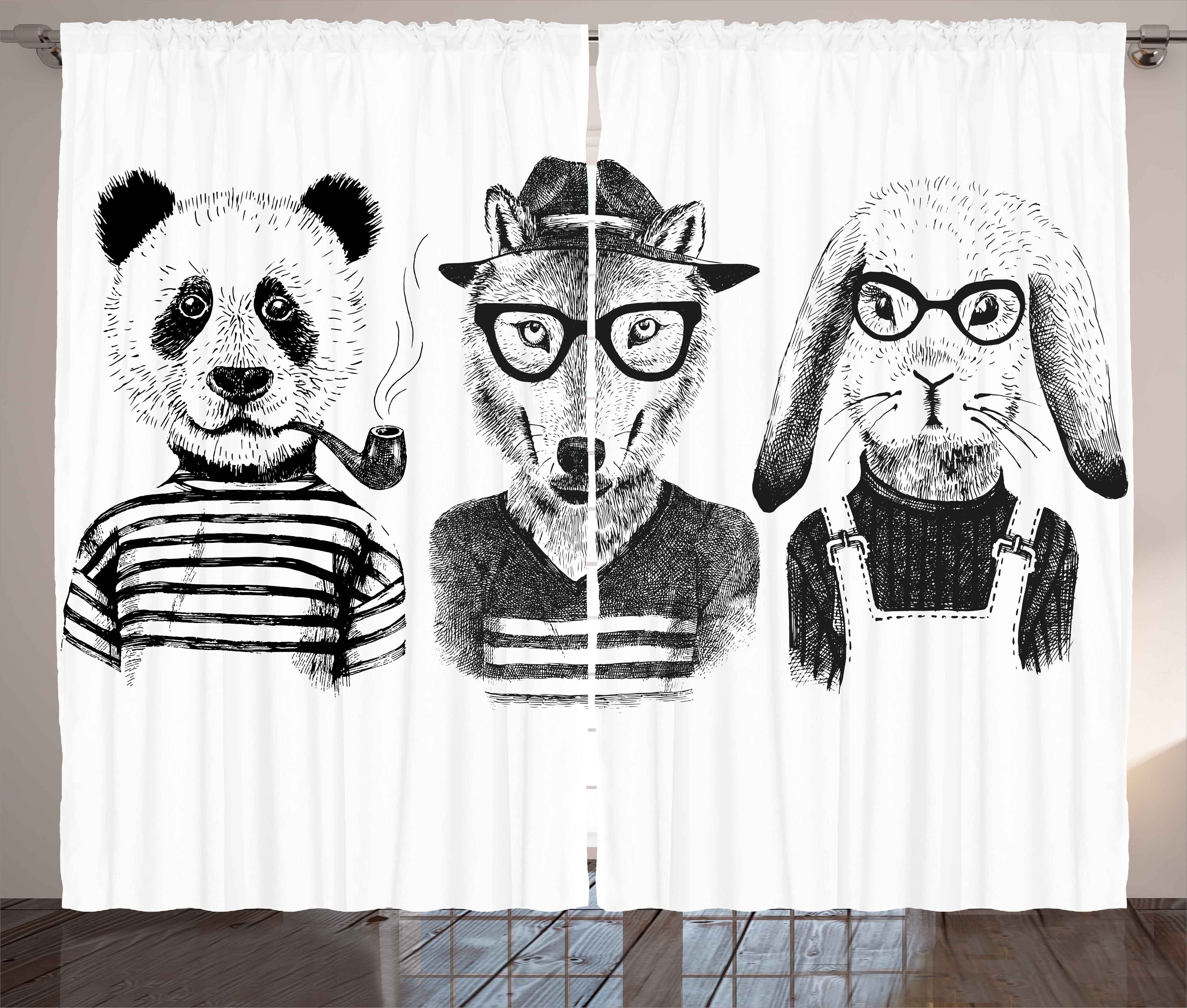 Gardine Schlafzimmer mit und Abakuhaus, Schlaufen Vorhang Fox Tier Zigarre Panda Haken, Kräuselband Hipster