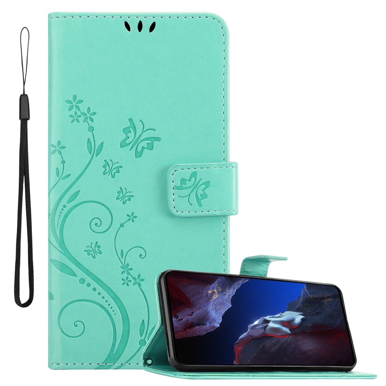 Cadorabo Handyhülle für Xiaomi Poco F5 Pro Hülle Xiaomi Poco F5 Pro, Hülle Schutzhülle Blumen Flower mit Standfunktion Kartenfach Magnet