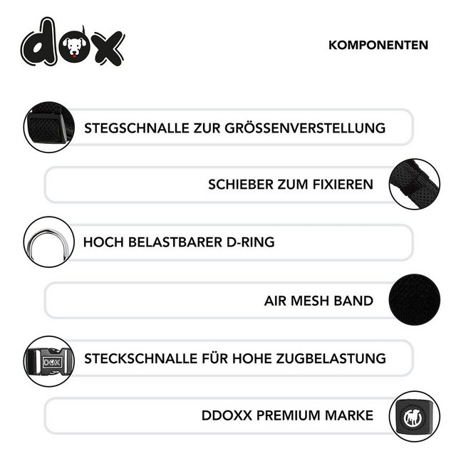 DDOXX Hunde-Geschirr “DDOXX HUNDEHALSBAND AIR MESH”, Schwarz L – 3,2 X 45-68 Cm Gewebe