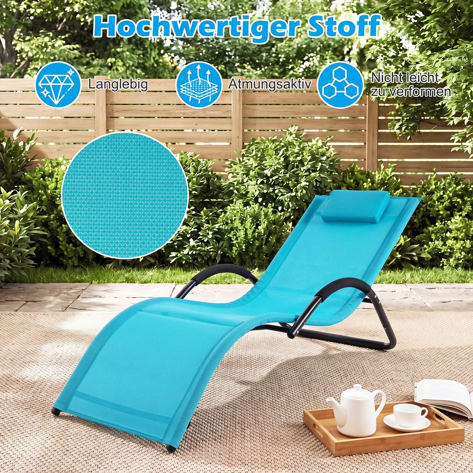 COSTWAY Gartenliege, 1 St., Sonnenliege mit abnehmbarem Kopfkissen, bis 160kg
