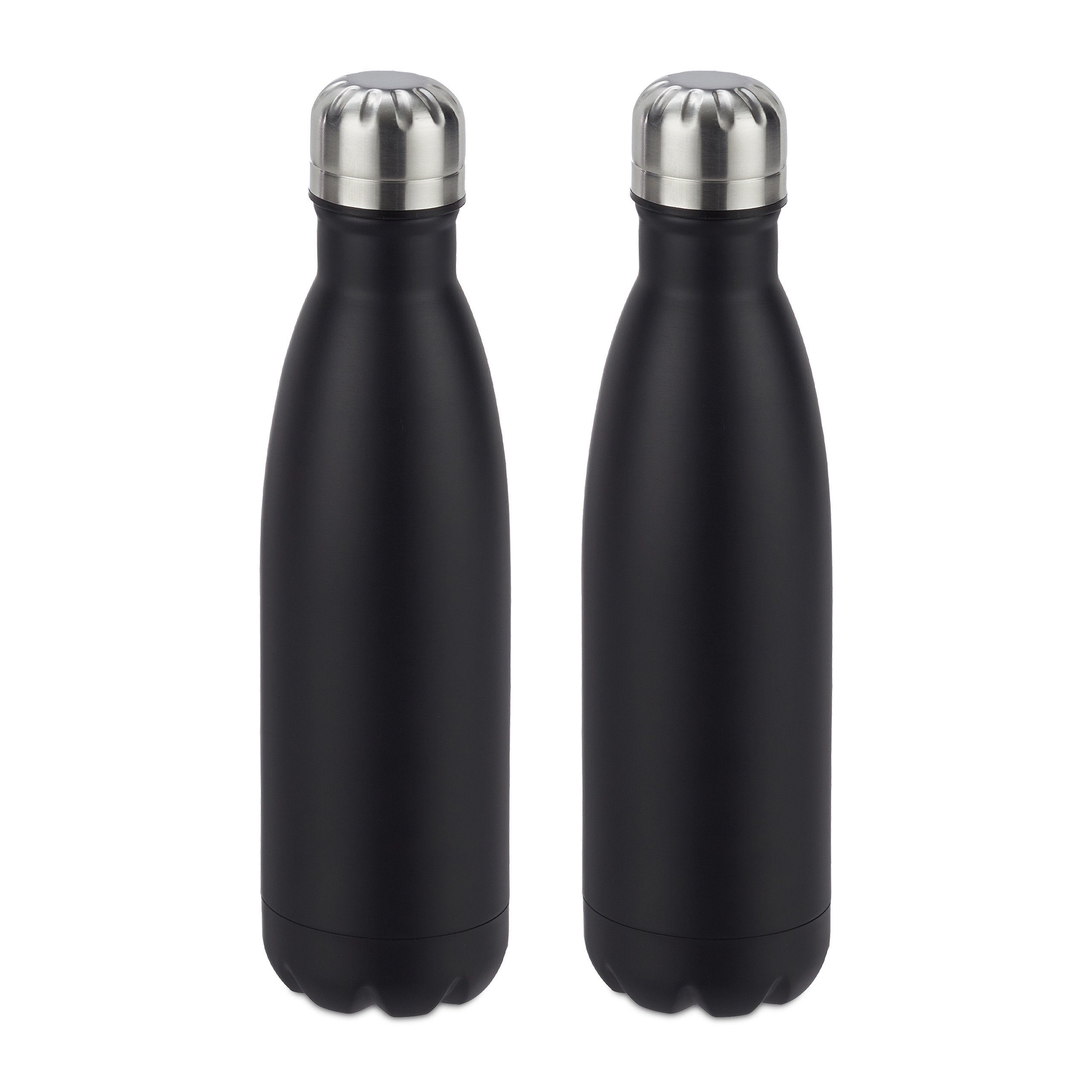 Isolierflasche 2 x Trinkflasche Edelstahl schwarz