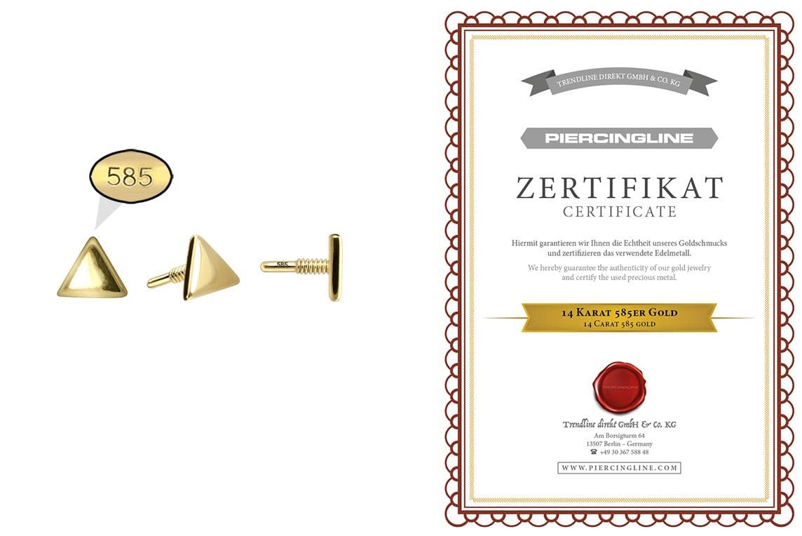 PIERCINGLINE Piercing-Set 14 Karat Gold Schraubaufsatz mit Außengewinde DREIECK (Schraub-Aufsätze, 1-tlg)