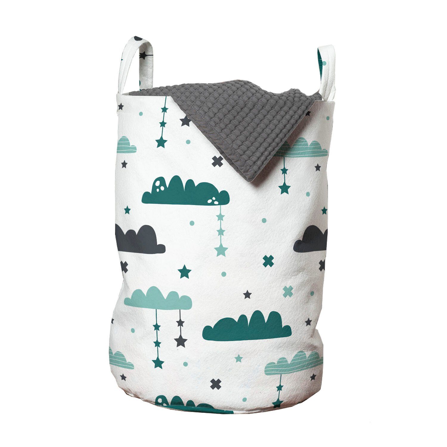Nacht Wäschekorb skandinavisch Wolken Wäschesäckchen für mit Abakuhaus Waschsalons, Kordelzugverschluss Griffen Sterne