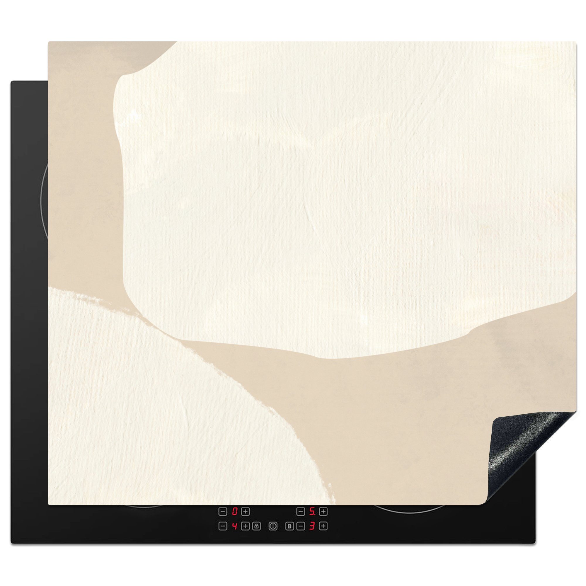 MuchoWow Herdblende-/Abdeckplatte Beige - Abstrakt - Modern, Vinyl, (1 tlg), 60x52 cm, Mobile Arbeitsfläche nutzbar, Ceranfeldabdeckung