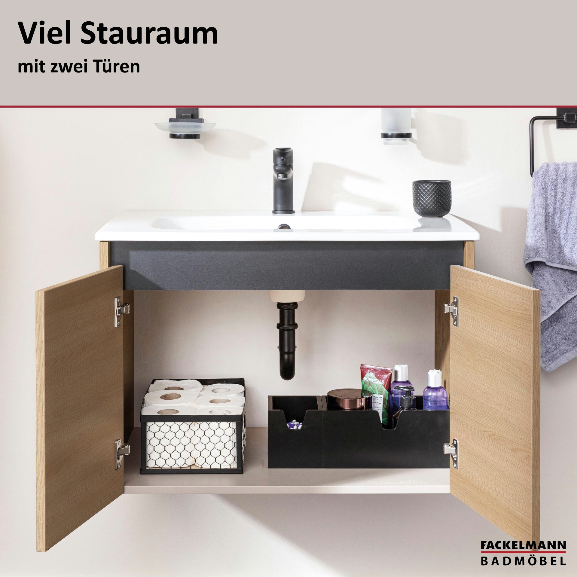 FACKELMANN Badmöbel-Set COMPACT LINE Waschbeckenunterschrank, Badmöbel in Braun