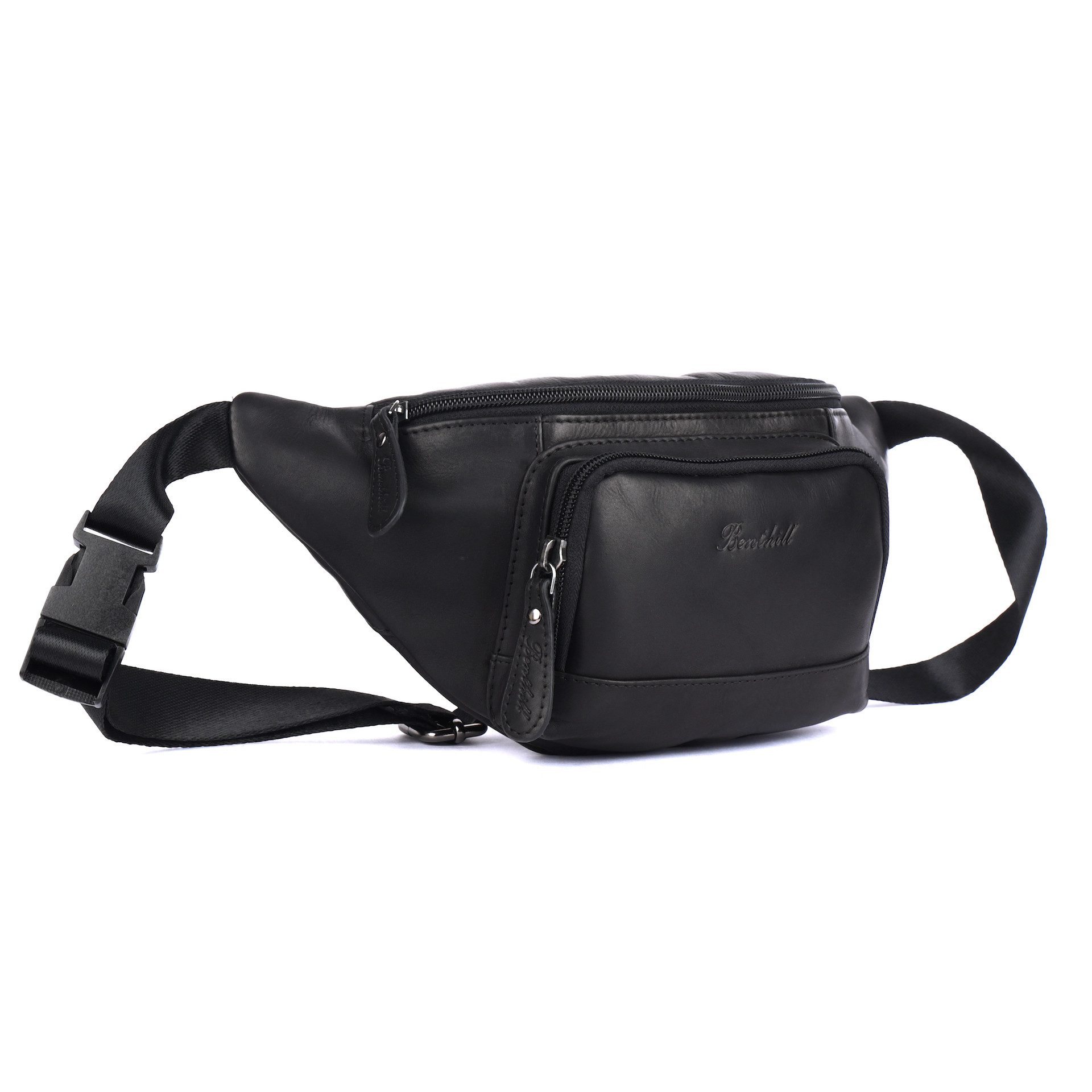 Benthill Gürteltasche Echt Leder Bauchtasche Gürteltasche Wandertasche Hüfttasche Brusttasch, Reißverschlussfach