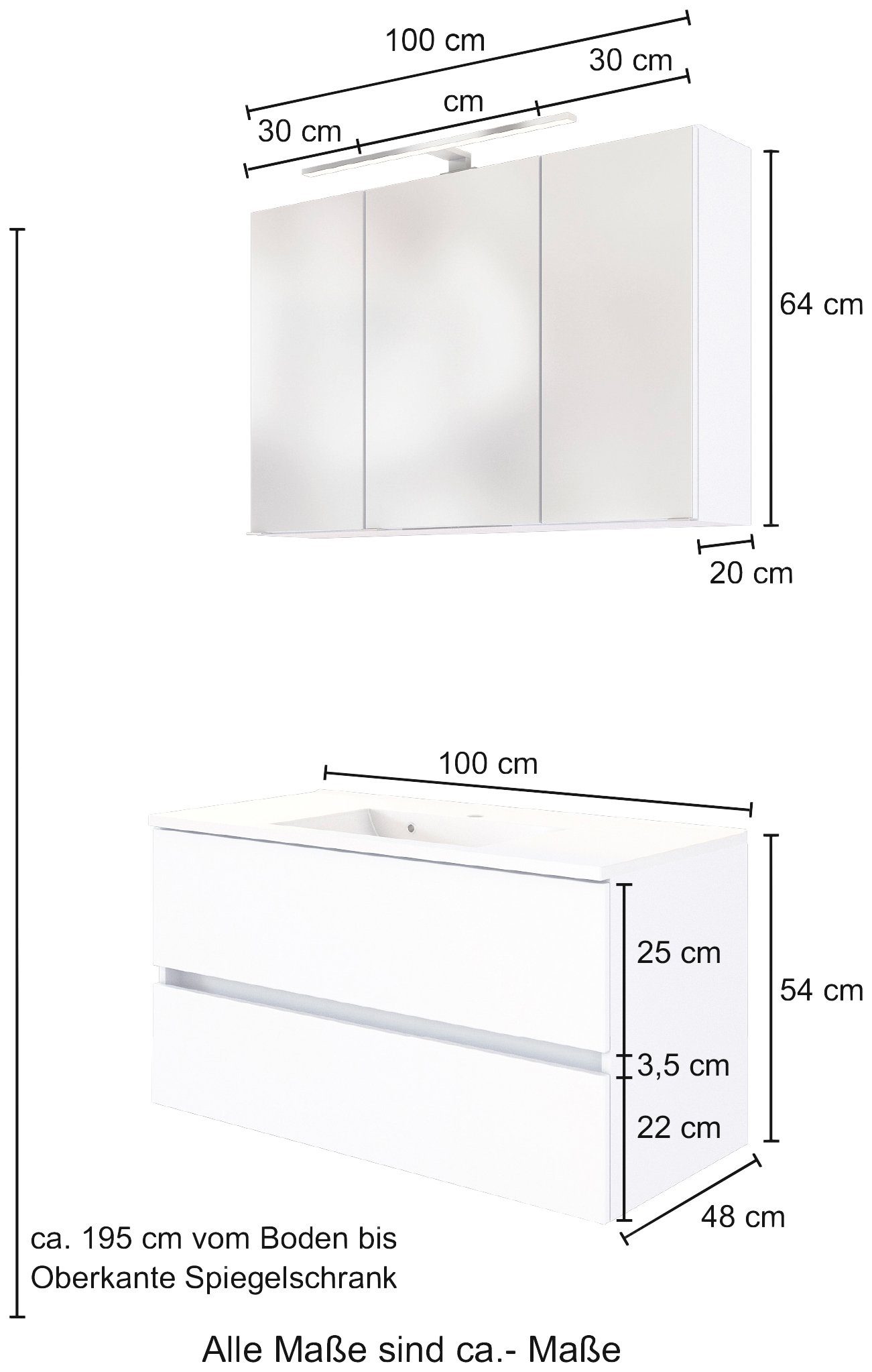 welltime Badmöbel-Set Baabe, (Set, 2-St), Breite 100 cm, Softclose-Funktion günstig online kaufen