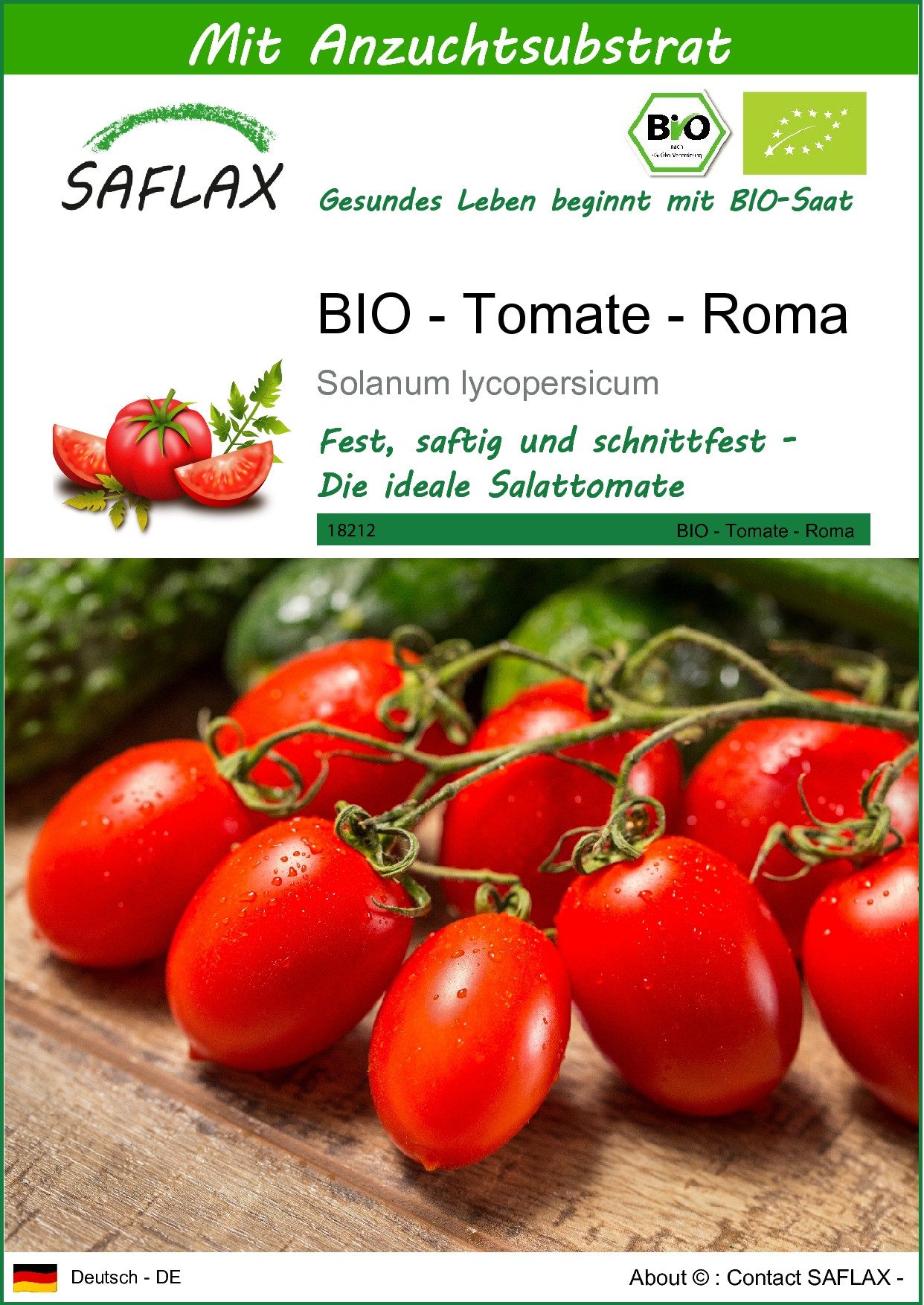 Gemüsesamen SAFLAX - Samen und Substrat - BIO - Tomate - Roma