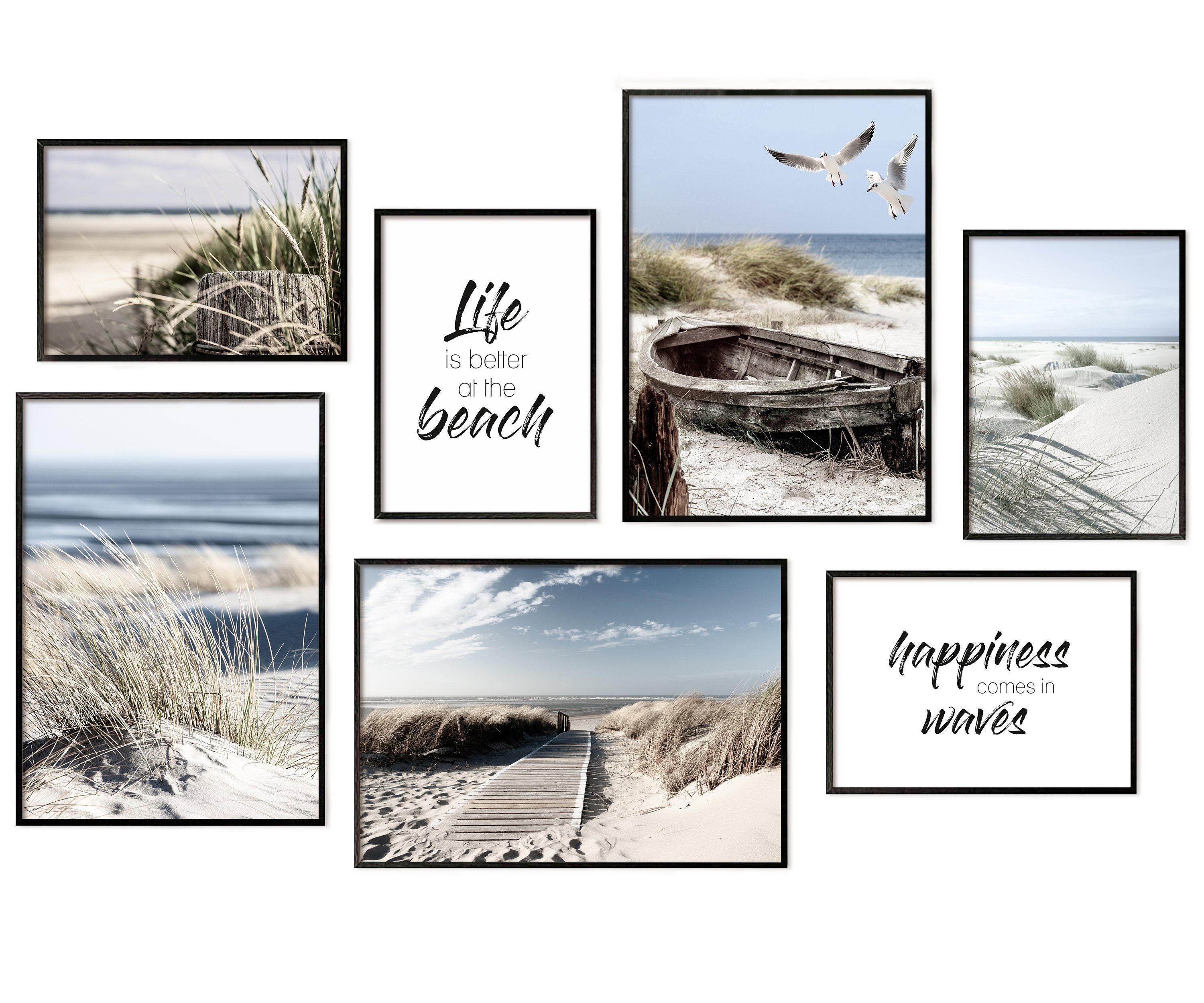 Hyggelig Home Poster Strand - Premium Poster Set OHNE & MIT Rahmen - 7 Wand günstig online kaufen