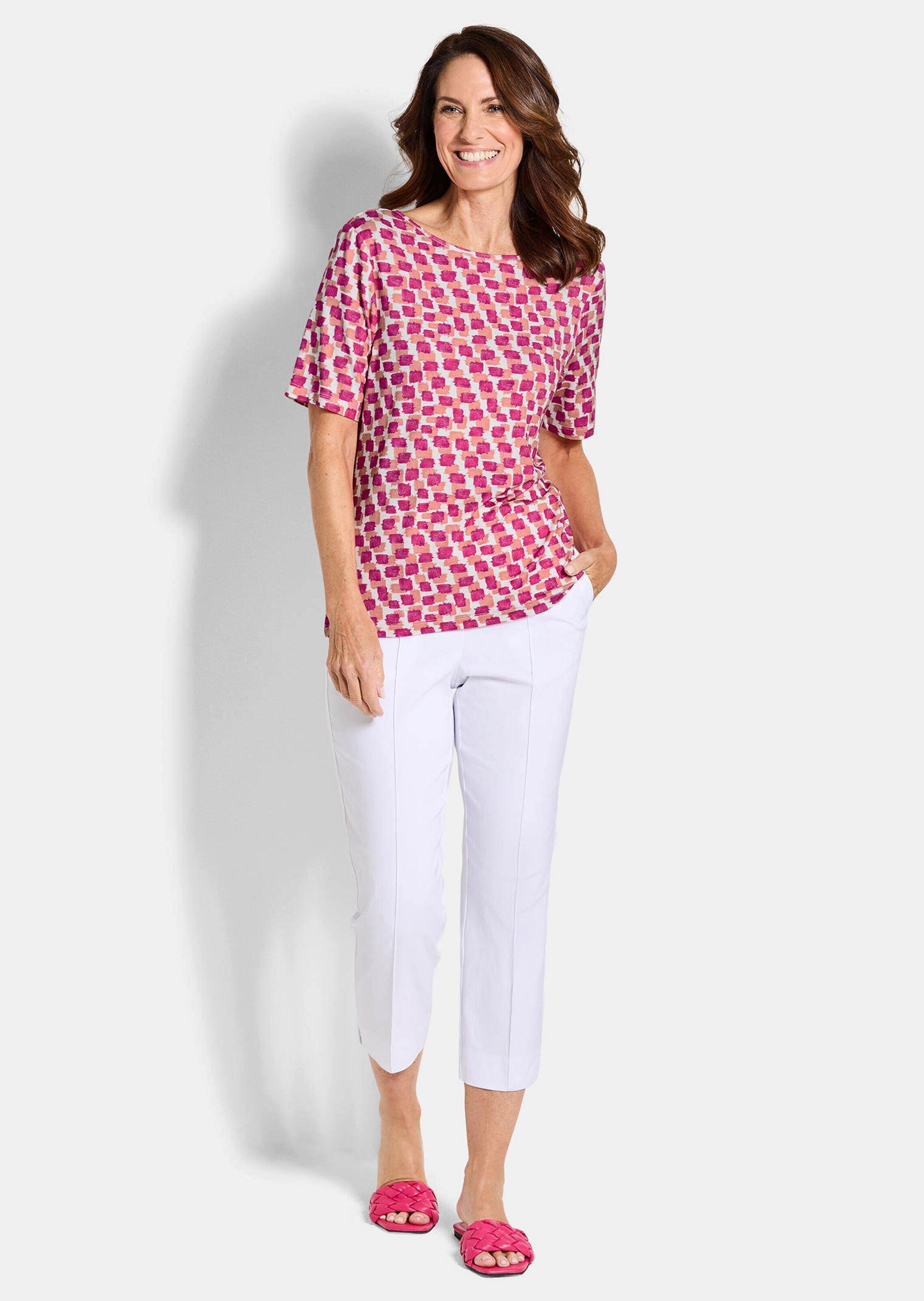 GOLDNER T-Shirt Stilvolles Shirt-Duo mit Muster-Mix Viskoseshirt mit U-Boot-Ausschnitt und Halbarm