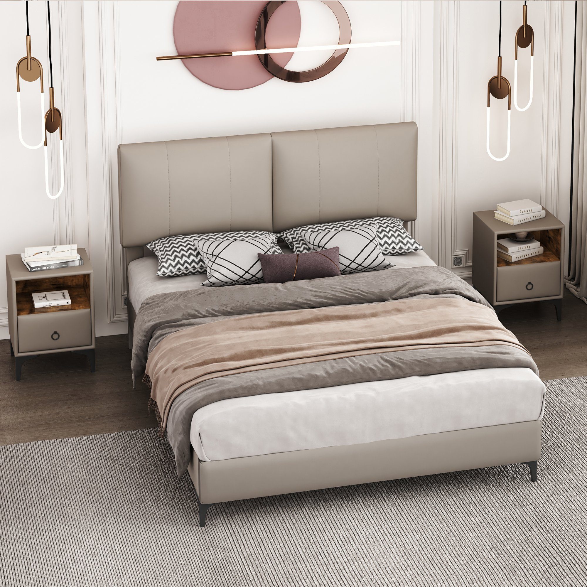 Komplettschlafzimmer, (mit Set, Nachttische) Modernes Design + Polsterbett Doppelbett Schlafzimmer 2x Schublade, Doppelbett Polsterbett, WISHDOR einer Bett,
